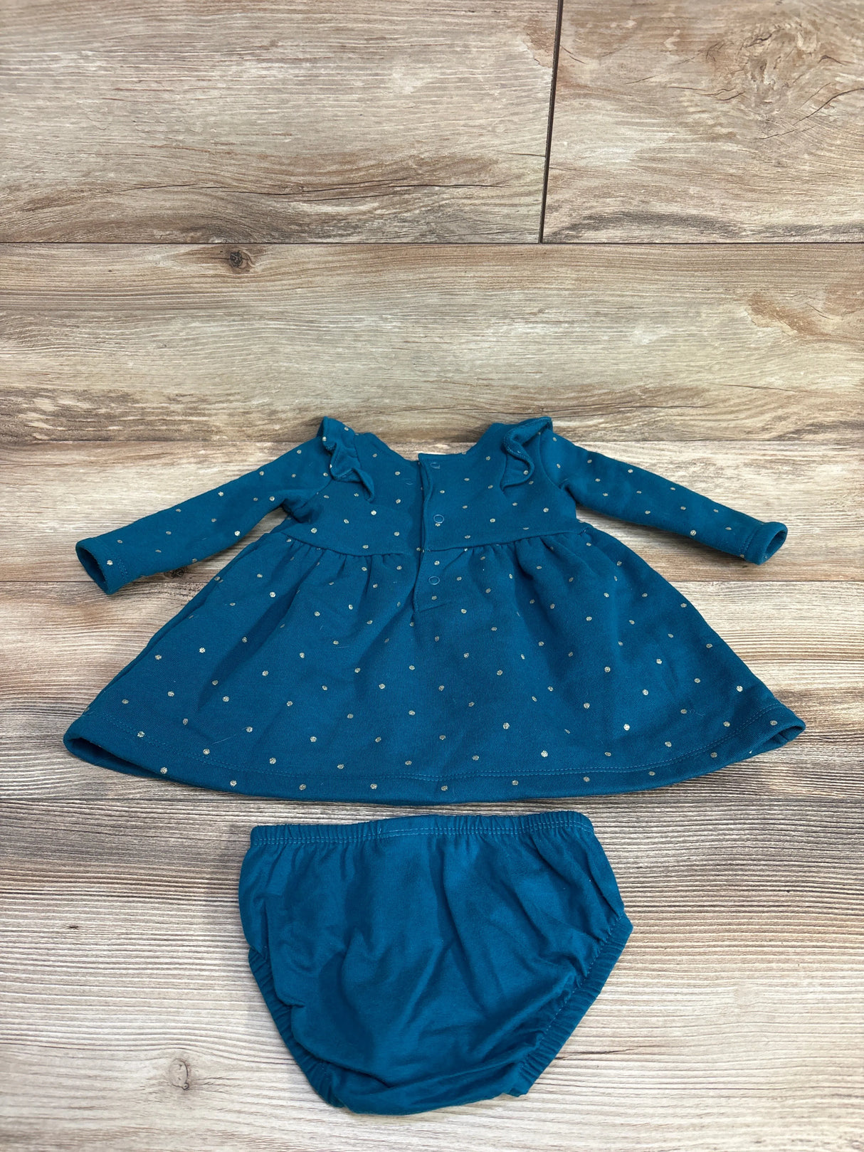 Carter's 2pc Ruffled Polka Dot Dress & Bloomers Set Blue sz 6m