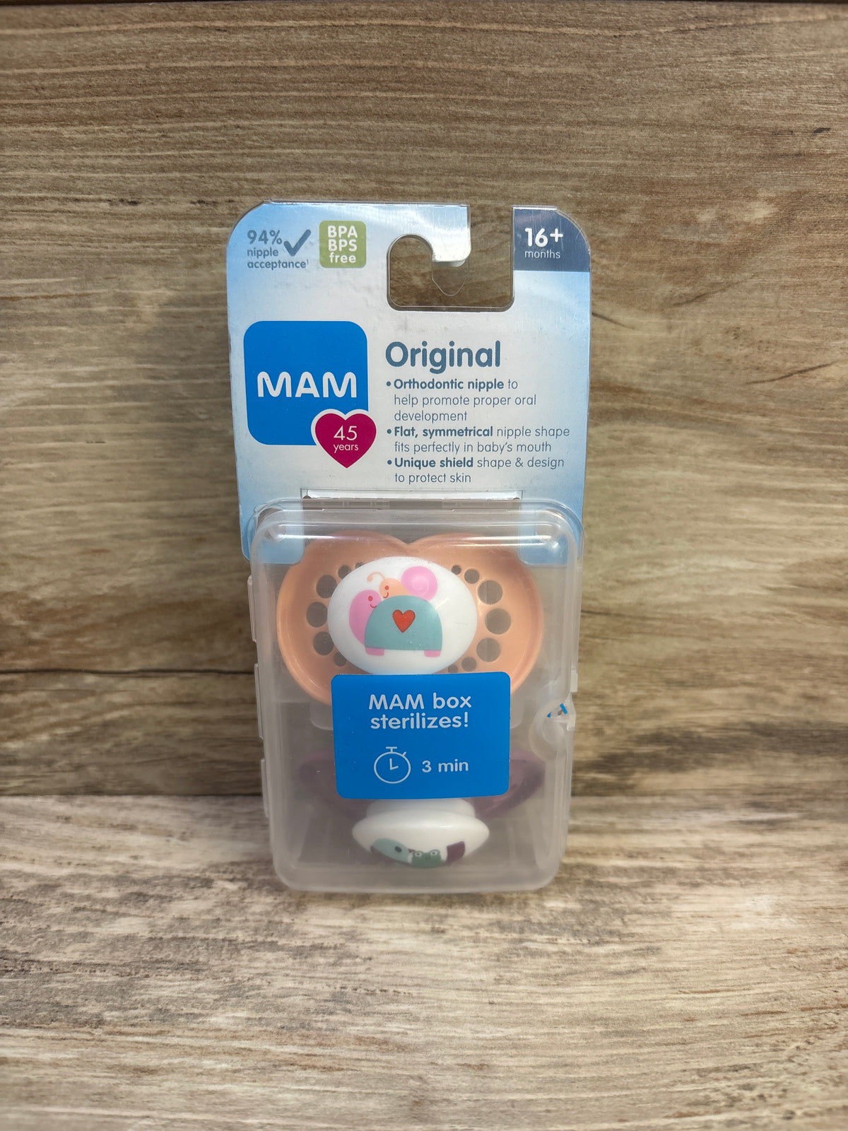 NEW MAM Original 2pk Pacifiers, Purple/Peach 16m+
