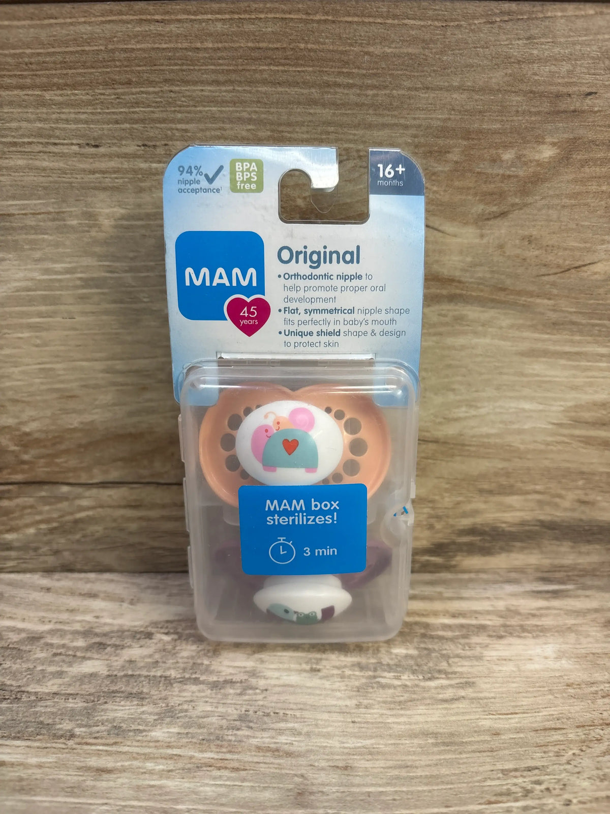 NEW MAM Original 2pk Pacifiers, Purple/Peach 16m+