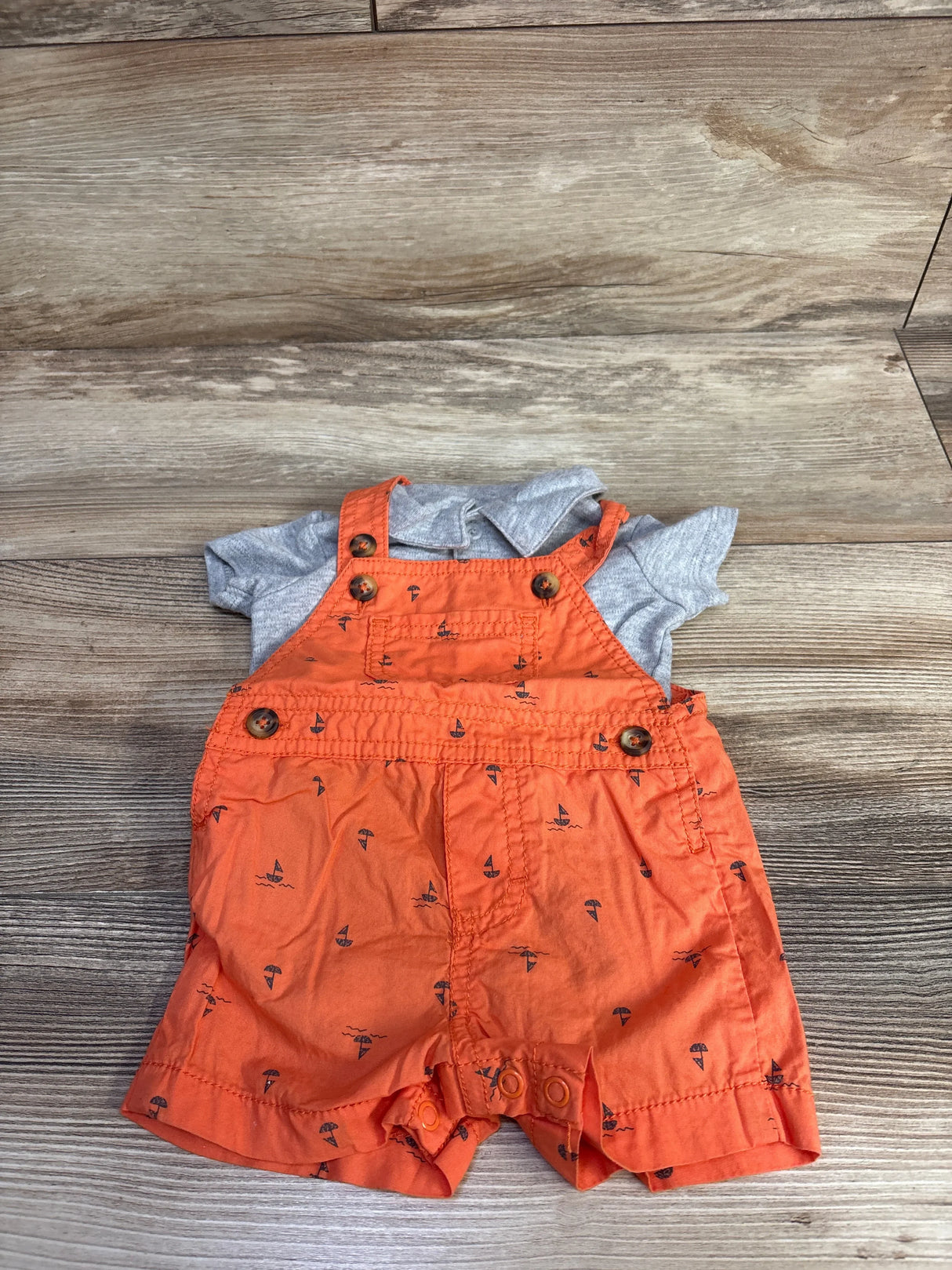 Just One You 2pc Polo Shirt & Shortall Set Grey sz 3m
