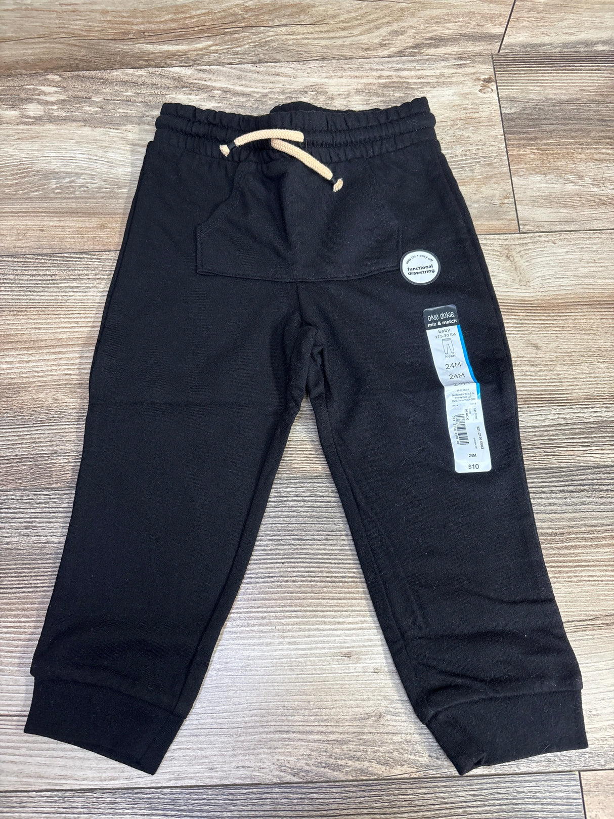 NEW Okie Dokie Black Kangaroo Pocket Drawstring Joggers sz 24m