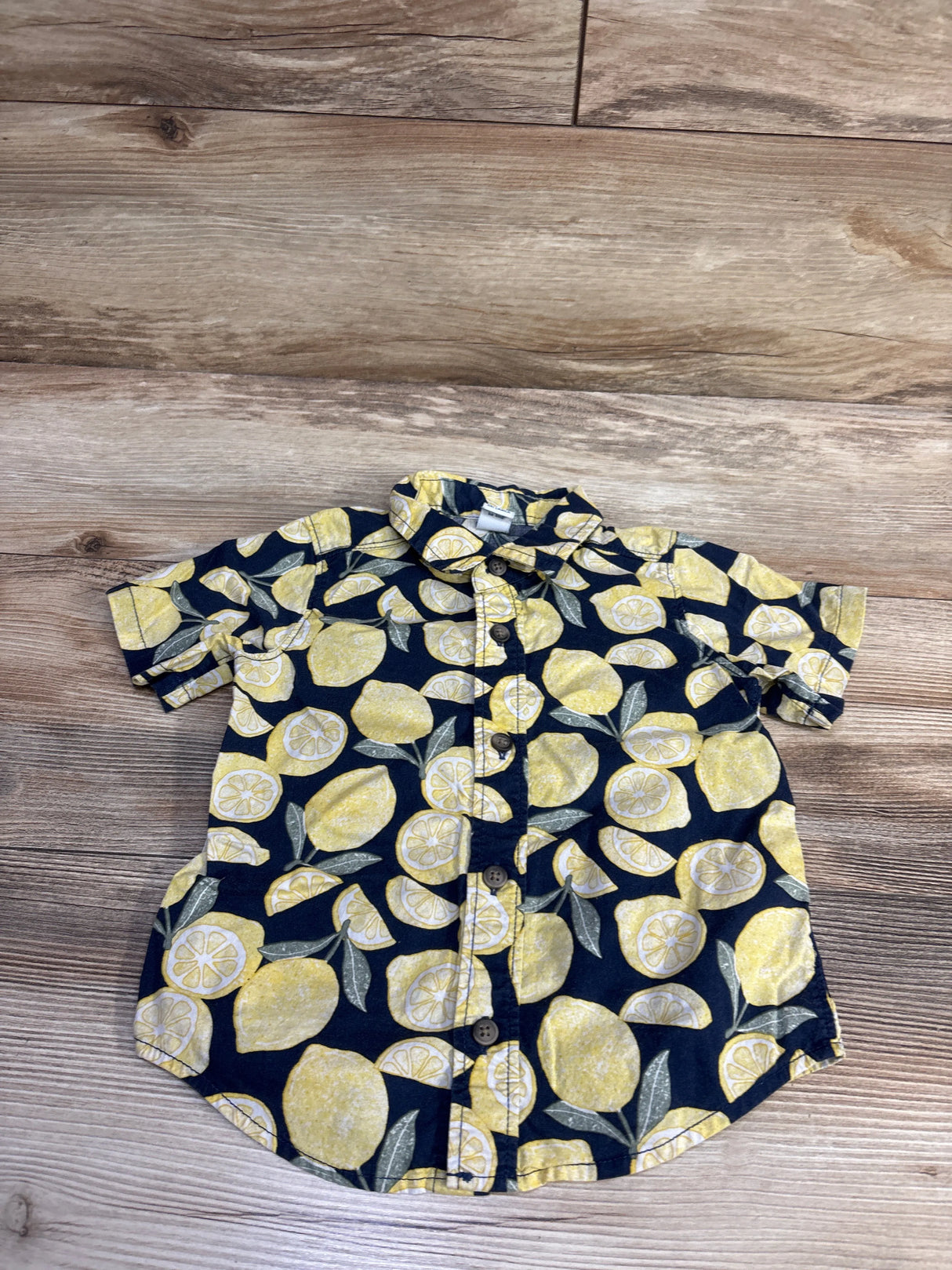 Old Navy Lemon Print Button Up Shirt Navy 18-24m