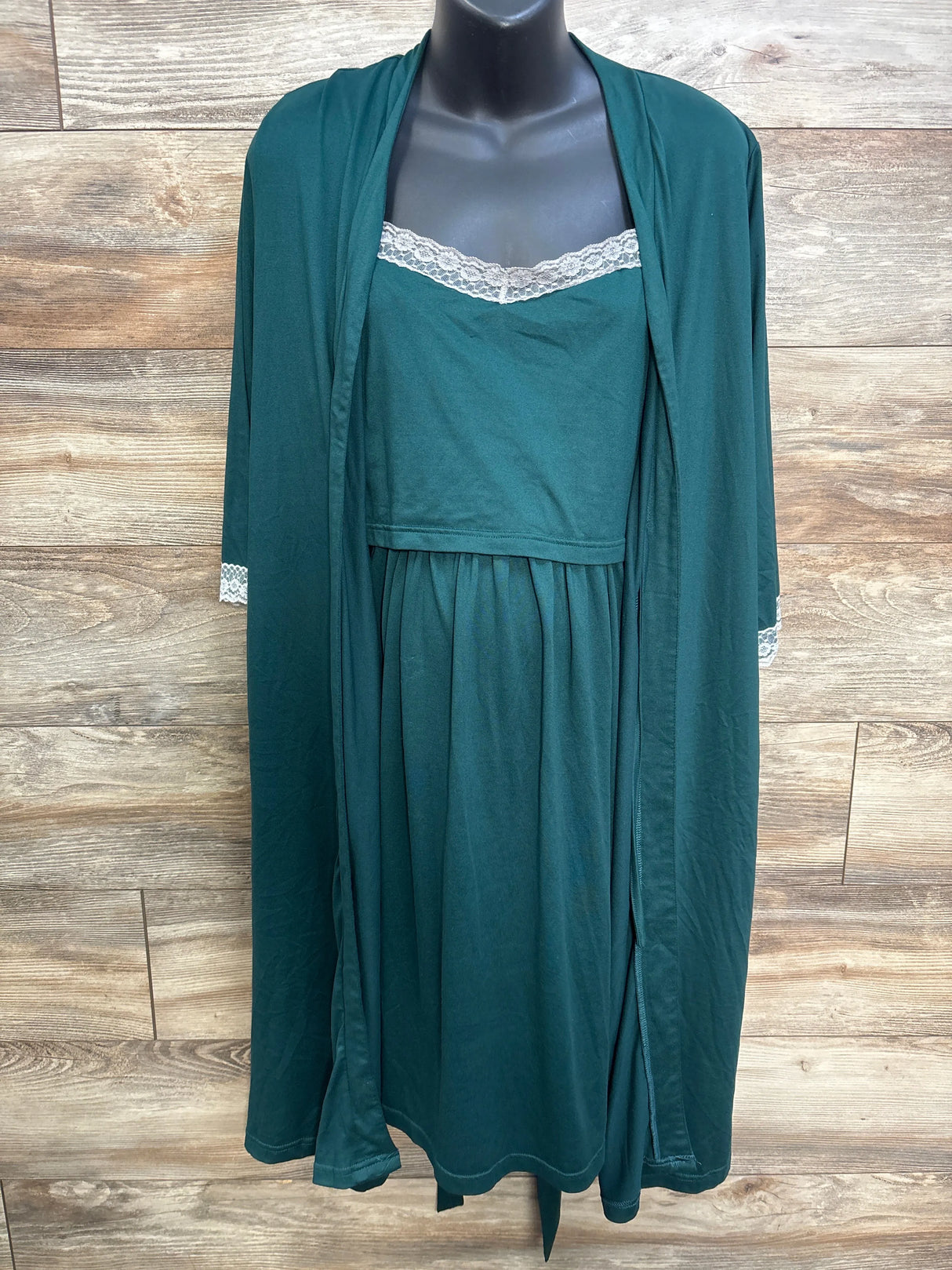 Ekouaer 2pc Lace Maternity Nursing Gown and 3/4 Sleeve Robe Green sz Large