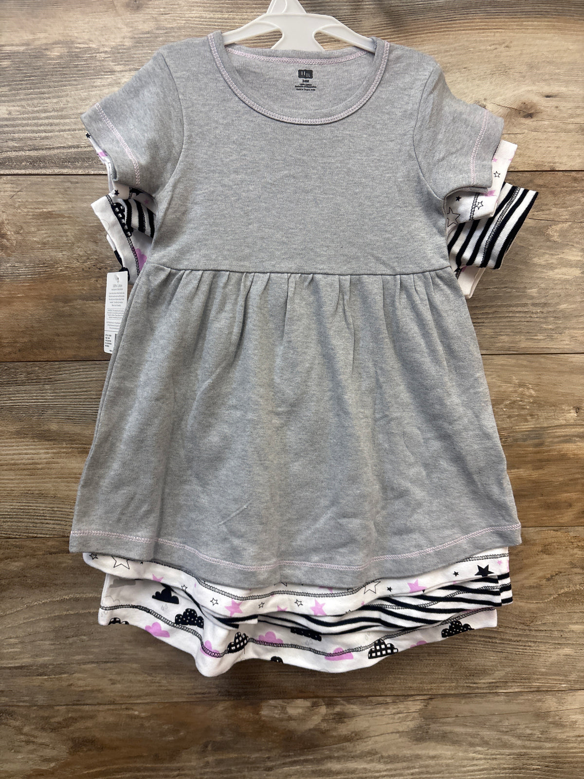 NEW Hudson Baby 4pk Short-Sleeve Dresses Grey sz 24m