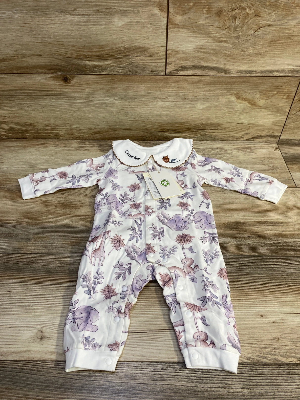 NEW Cherie Kids Forest Tales Collared Coverall White sz 6-12m