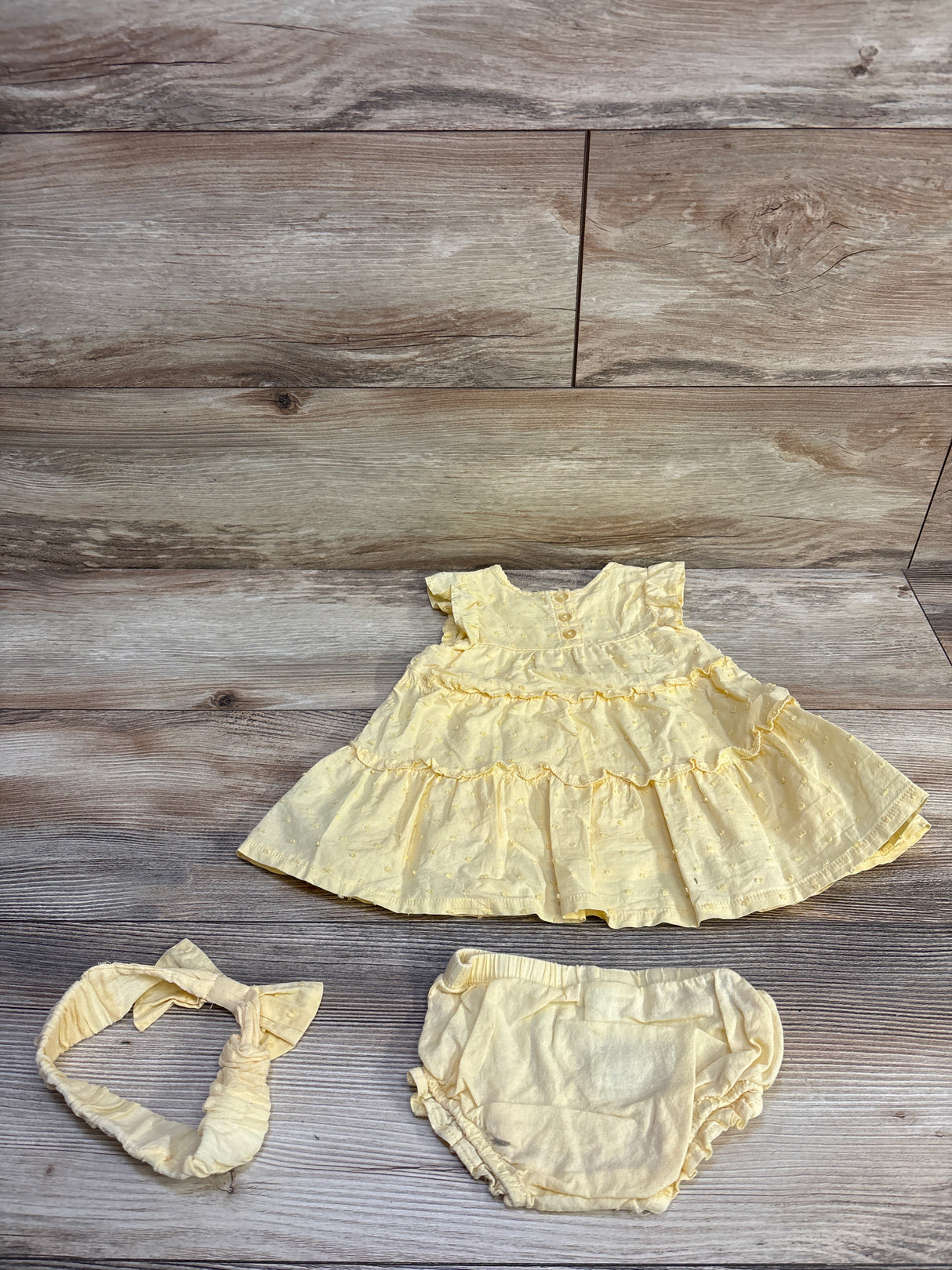 Quiltex 3pc Swiss Dot Dress, Bloomers, & Headband Set Yellow sz 6/9m