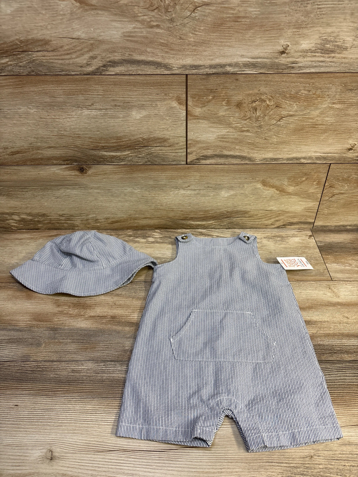 NEW Just One You 2pc Striped Shortie Romper & Hat Set Blue sz 18m