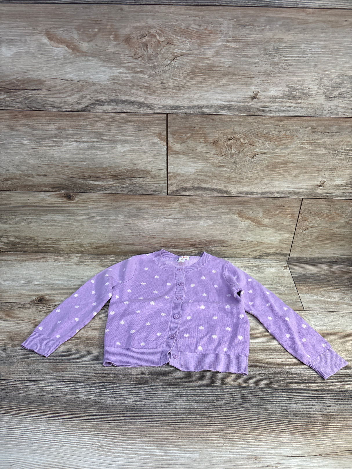 Cat & Jack Heart Print Knit Button-Up Cardigan Purple sz 4T