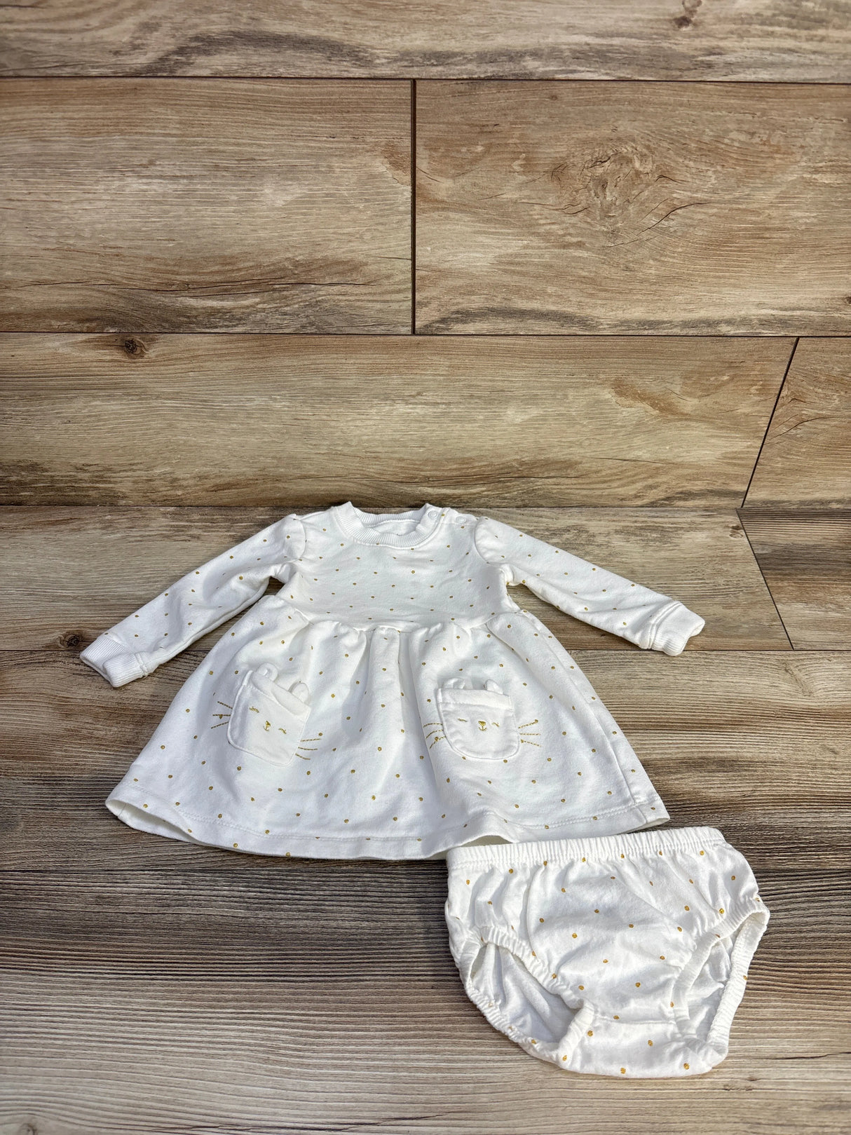 Carter's 2pc Polka Dot Sweatshirt Dress & Bloomers Set White sz 6m