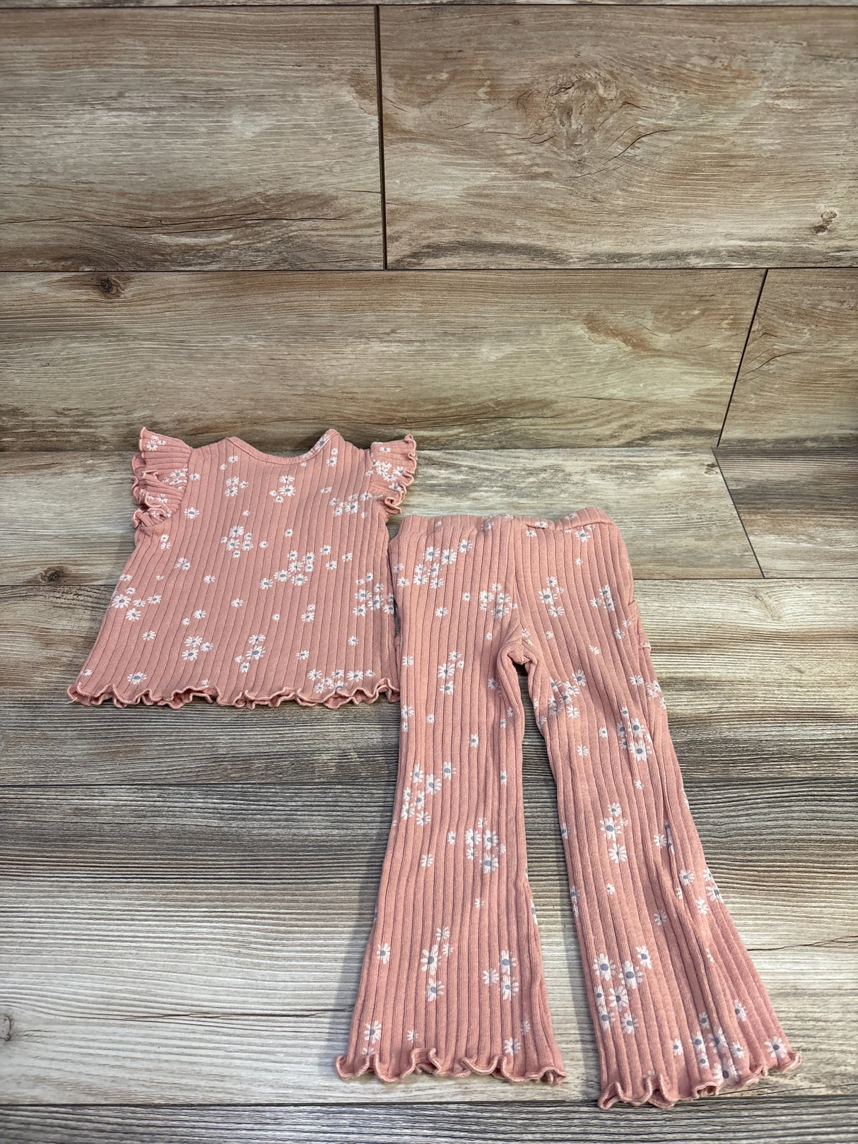 Jessica Simpson 2pc Ribbed Henley Shirt & Pants Set Pink sz 24m