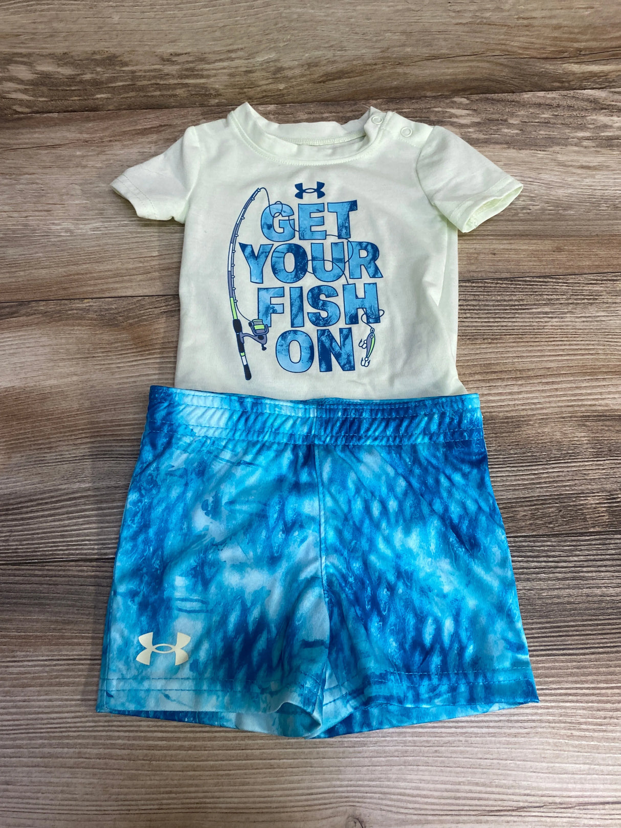 Under Armour 2pc Get Your Fish Bodysuit & Shorts Green sz 0-3m - Me n Mommy To Be