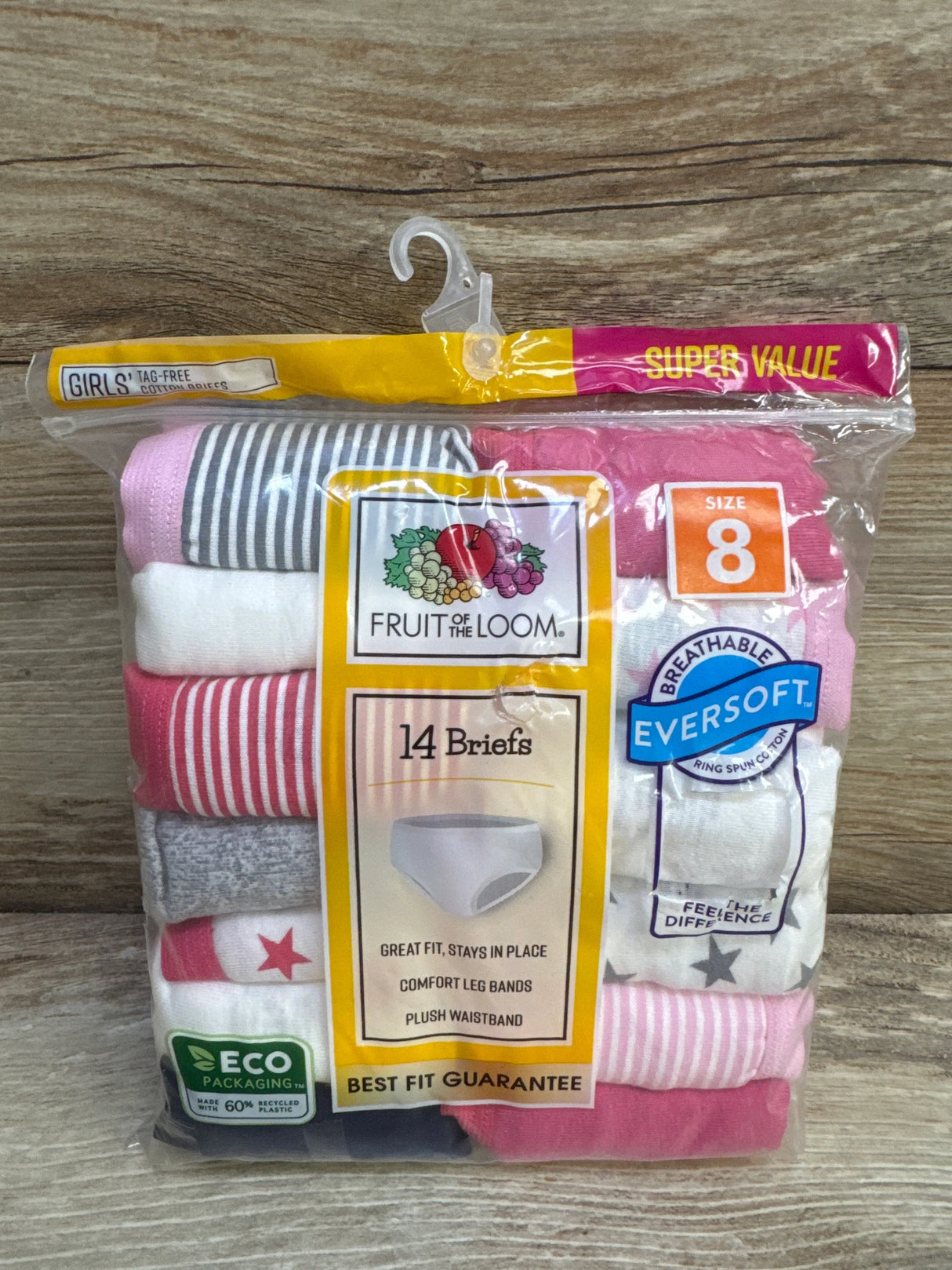 NEW Fruit Of The Loom Girls' Tagless Cotton Briefs 14pk sz 8