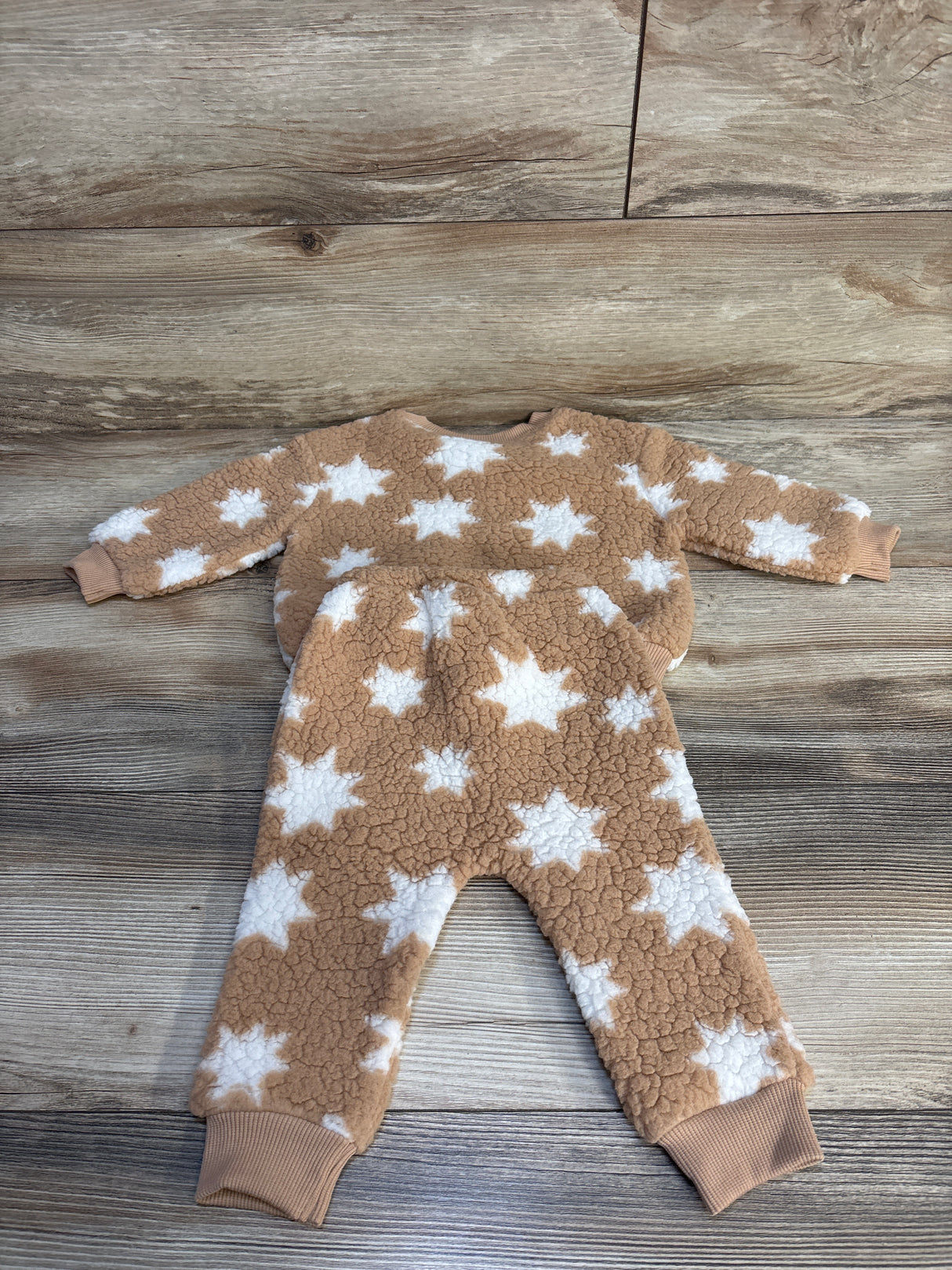 Old Navy 2pc Sherpa Lined Star Print Sweatshirt Set Beige sz 6-12m