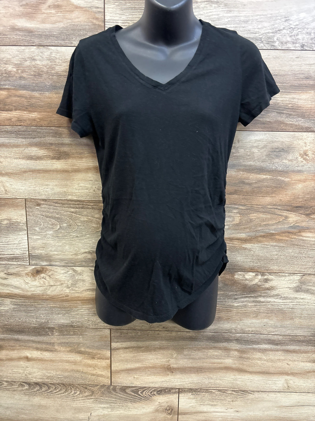 Isabel Maternity Ruched V-Neck Shirt Black sz Medium