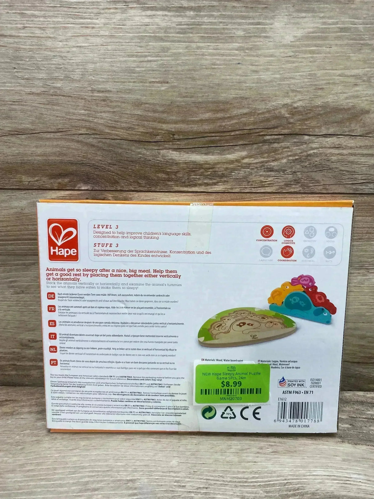 NEW Hape Sleepy Animal Puzzle Game 5Pcs. 24m - Me n Mommy To Be