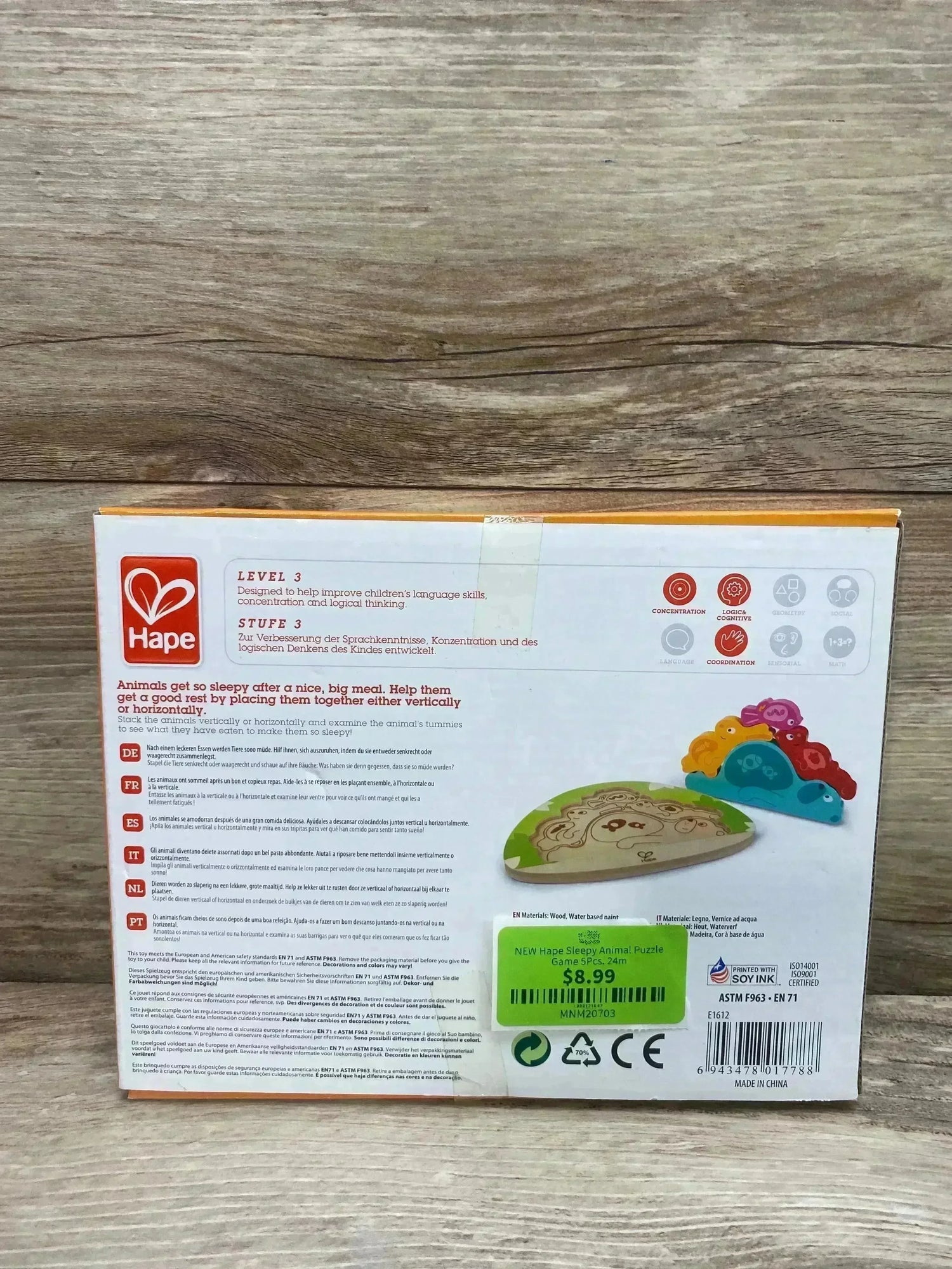 NEW Hape Sleepy Animal Puzzle Game 5Pcs. 24m - Me n Mommy To Be