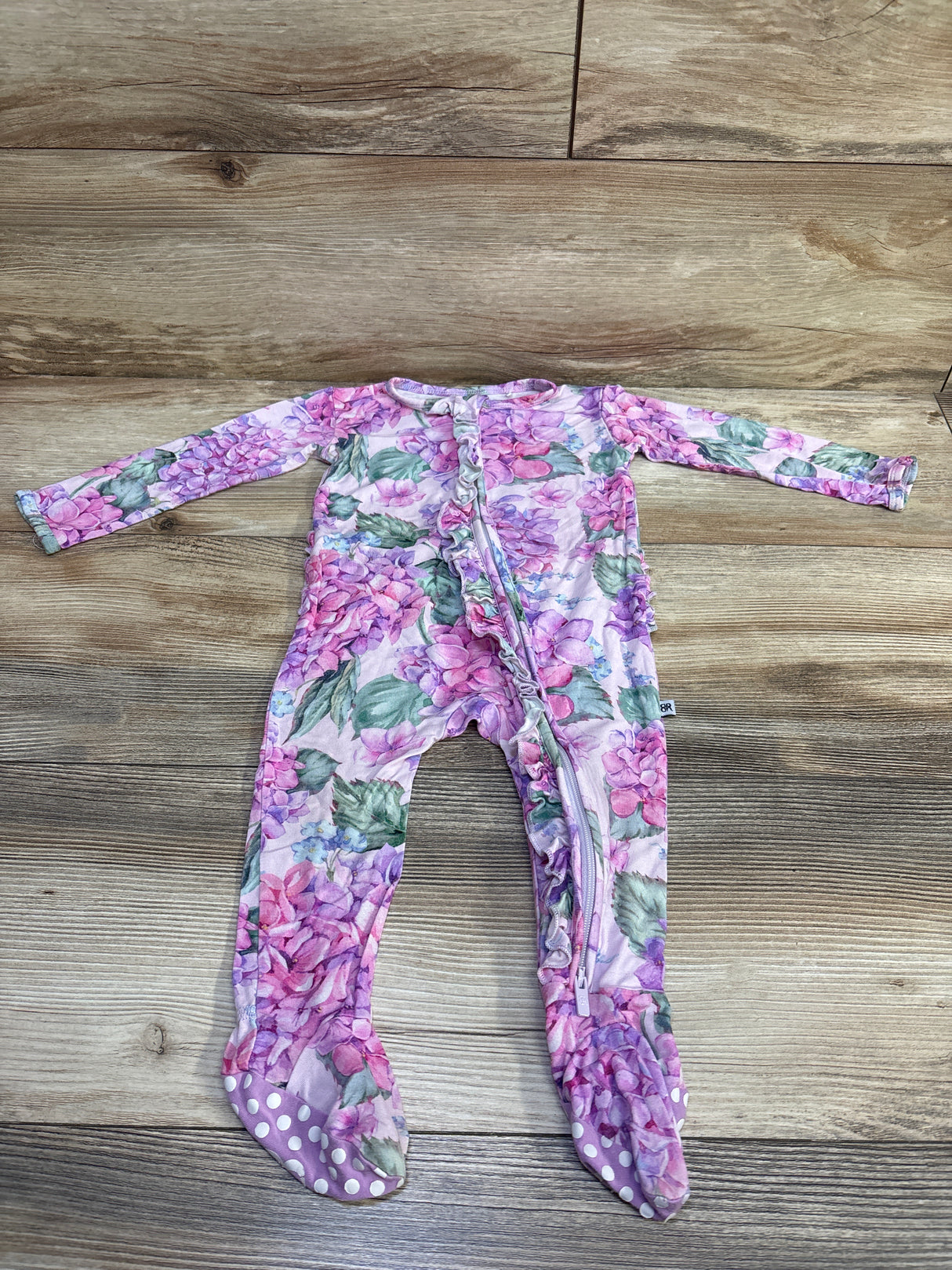 Bums & Roses Bamboo Floral Ruffle Footie Sleeper Pink sz 9-12m