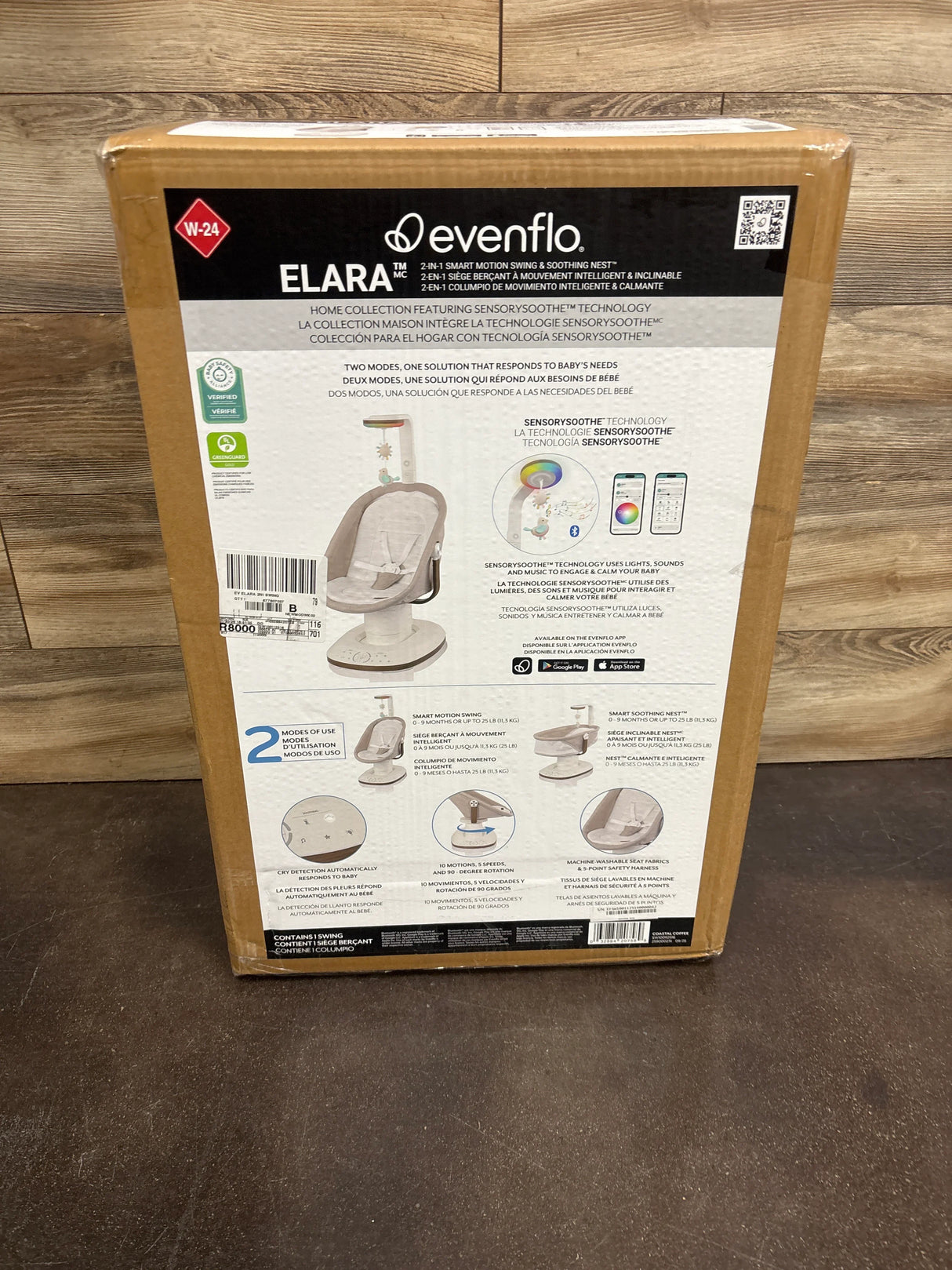 NEW Evenflo Elara 2-in-1 Smart Motion Swing & Soothing Nest in Coastal Coffee