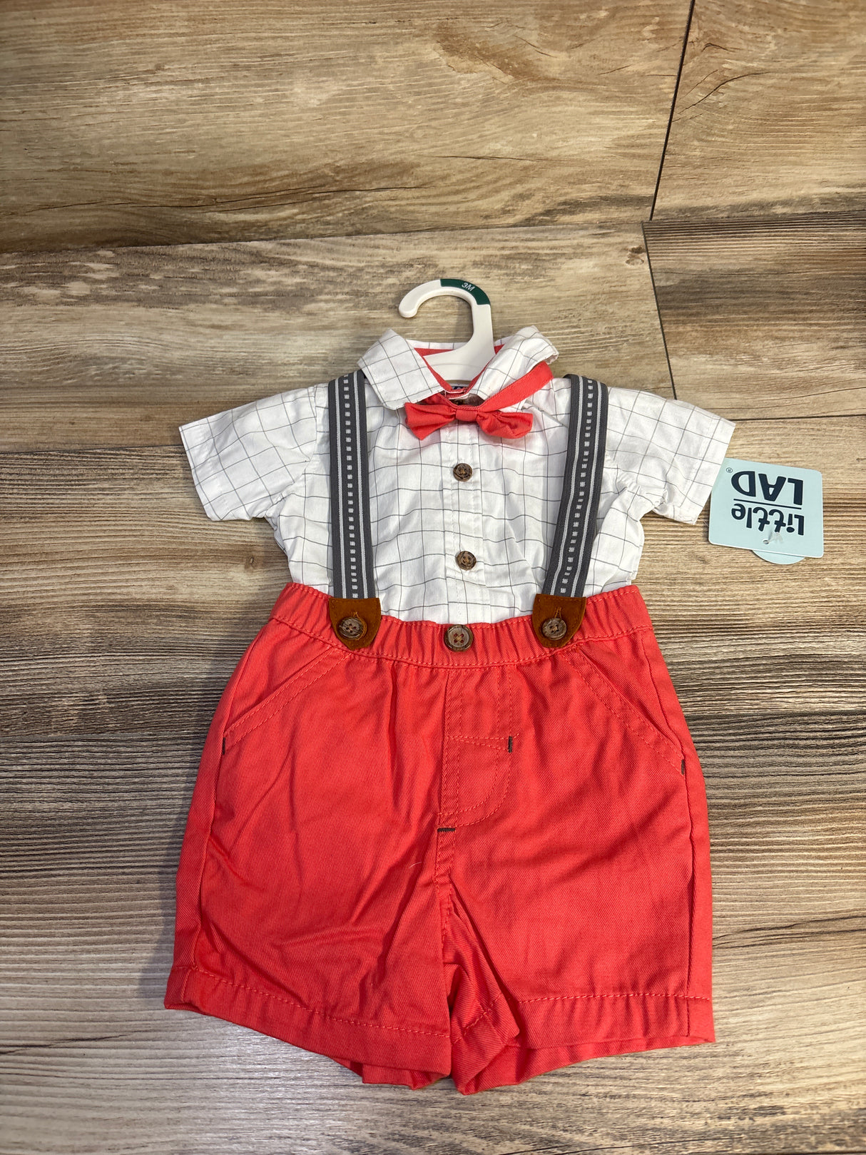 NEW Little Lad 4pc Suspender Set White sz 3/6m