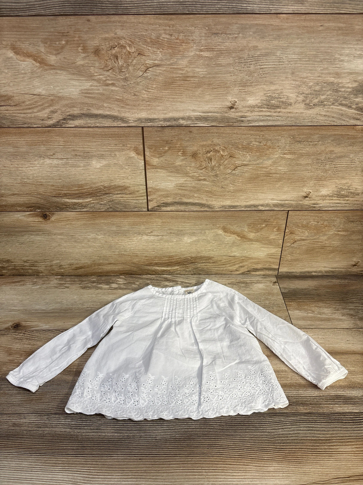 Oshkosh Eyelet Trim Long Sleeve Top White sz 24m
