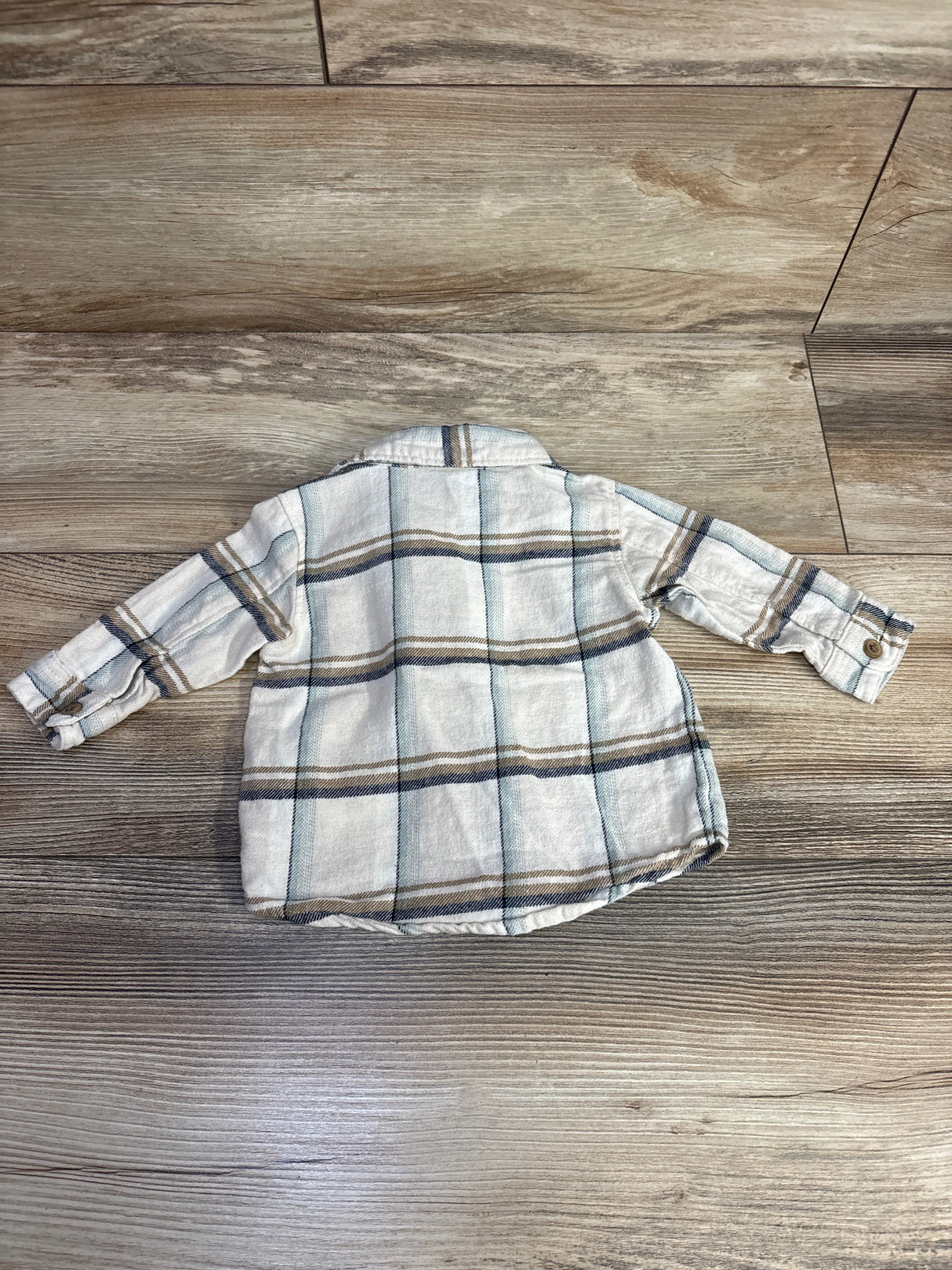 Old Navy Plaid Button Up Shirt Cream sz 3-6m