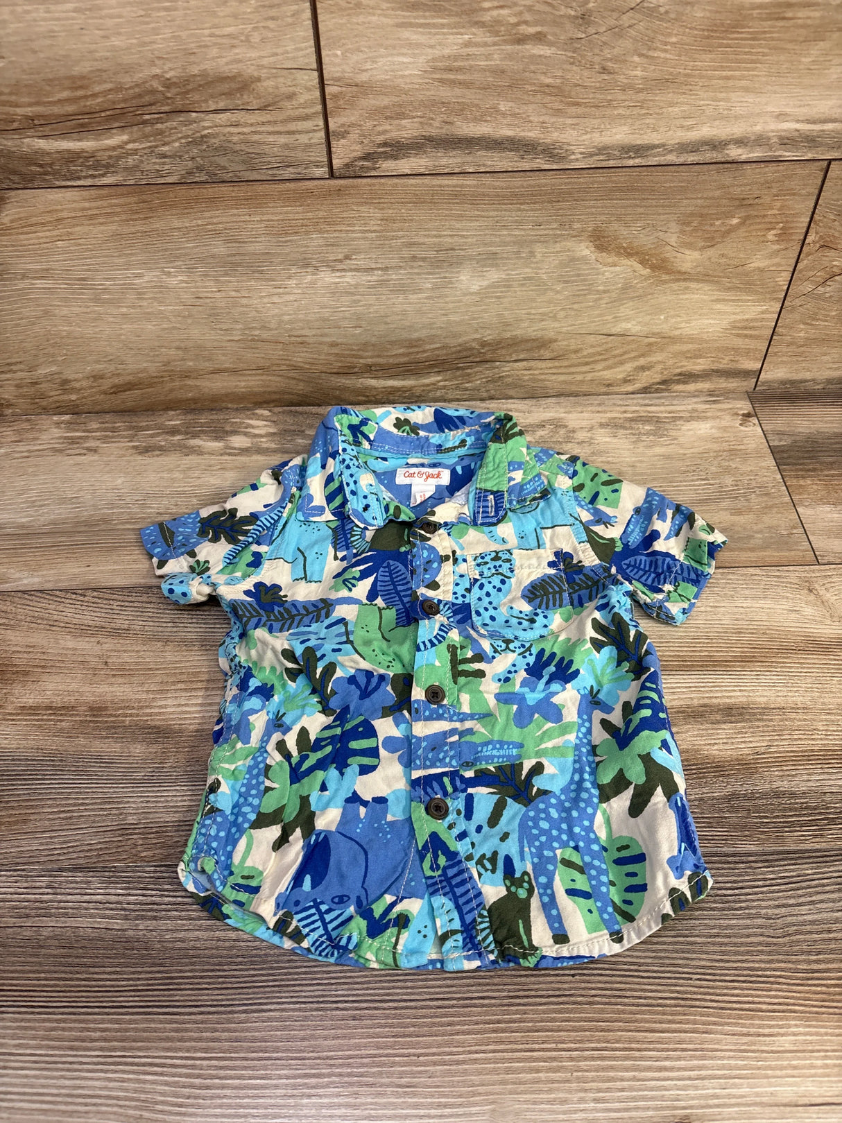 Cat & Jack Dinosaur Button Up Shirt Blue sz 2T