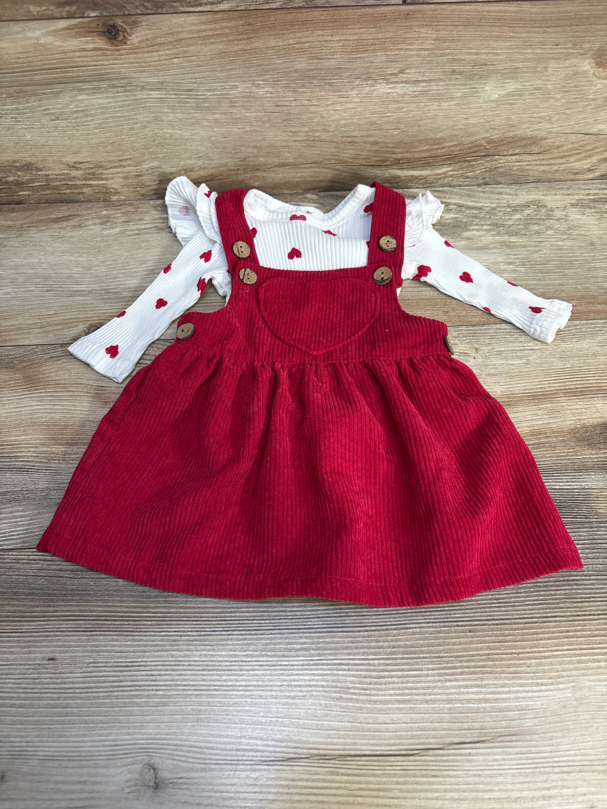 2pc Heart Print Ribbed Bodysuit & Skirtall Set White sz 0-3m