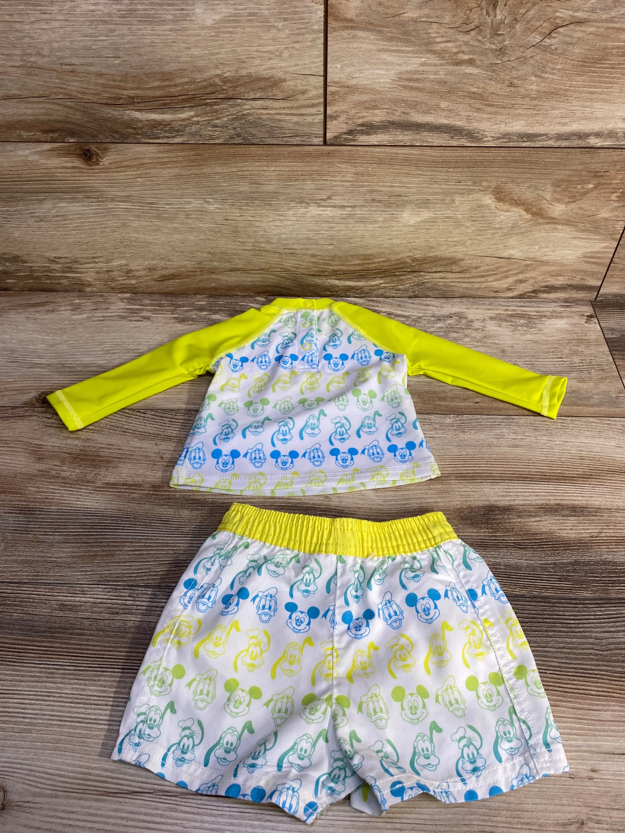 Disney Store 2pc Mickey & Friends Rashguard & Shorts Set White/Yellow sz 0-3m - Me n Mommy To Be