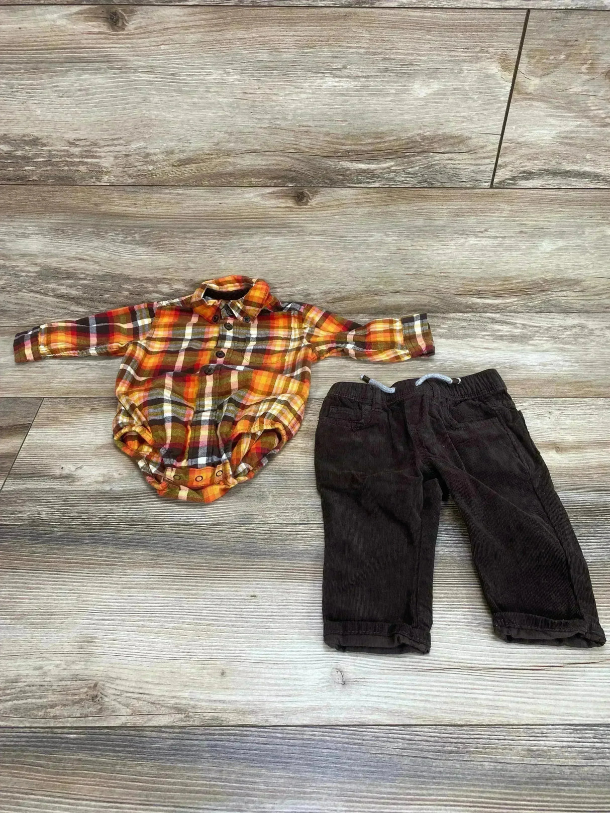 Gymboree 2pc Plaid Button Down Bodysuit & Corduroy Pants Orange sz 3-6m - Me n Mommy To Be