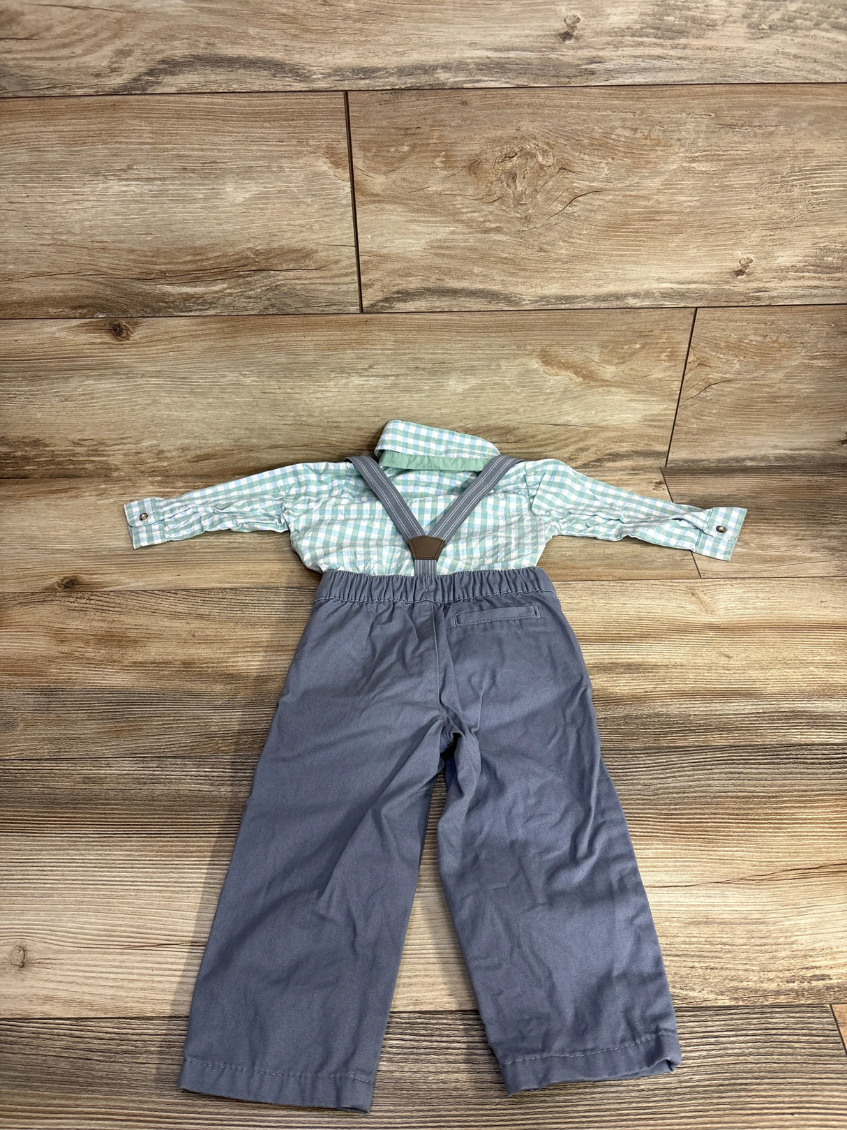 Just One You 3pc Plaid Suspender Set White sz 12m