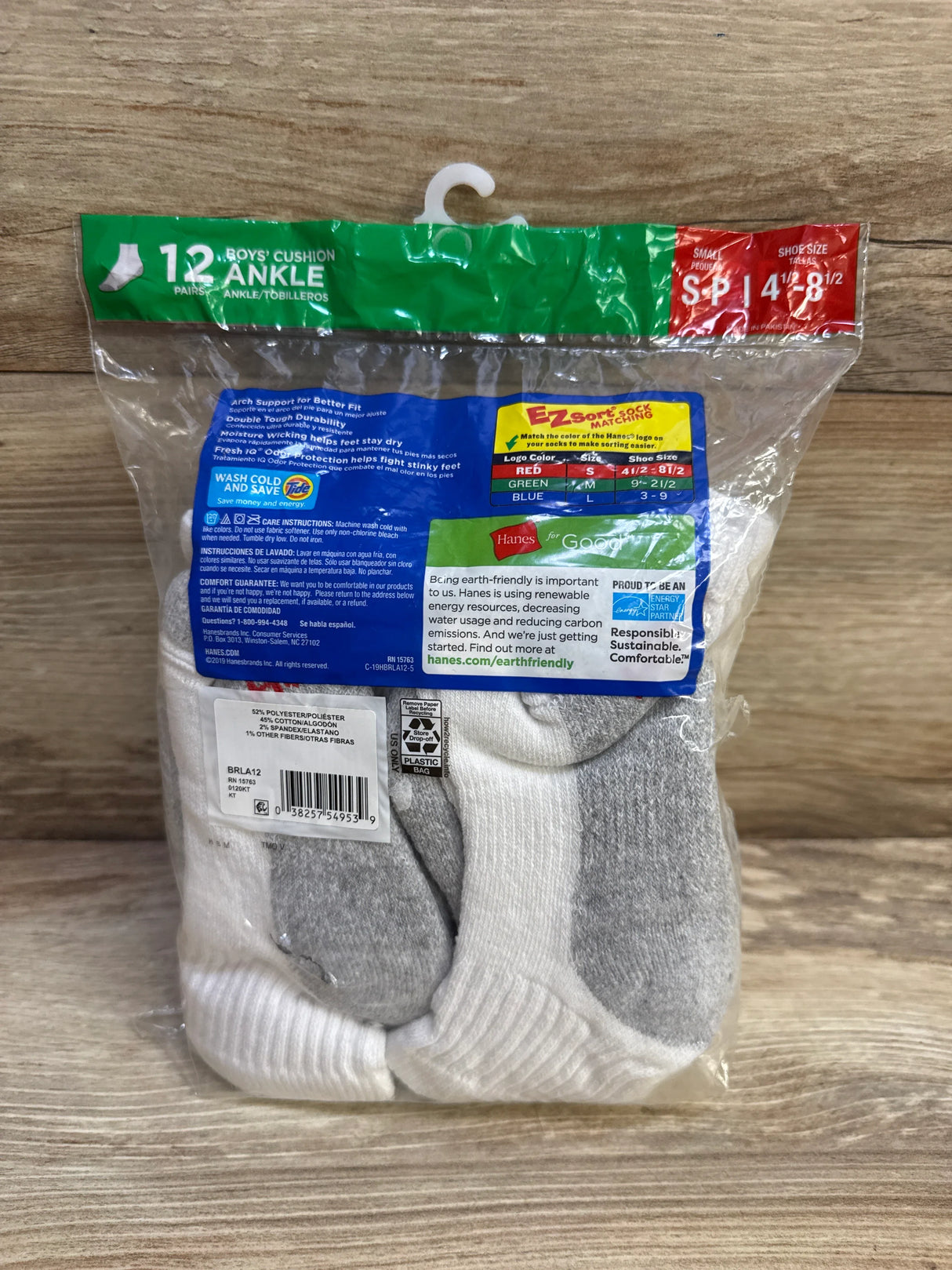 NEW Hanes Boys' Cushion Ankle Socks 12pk sz S/4.5c-8.5c