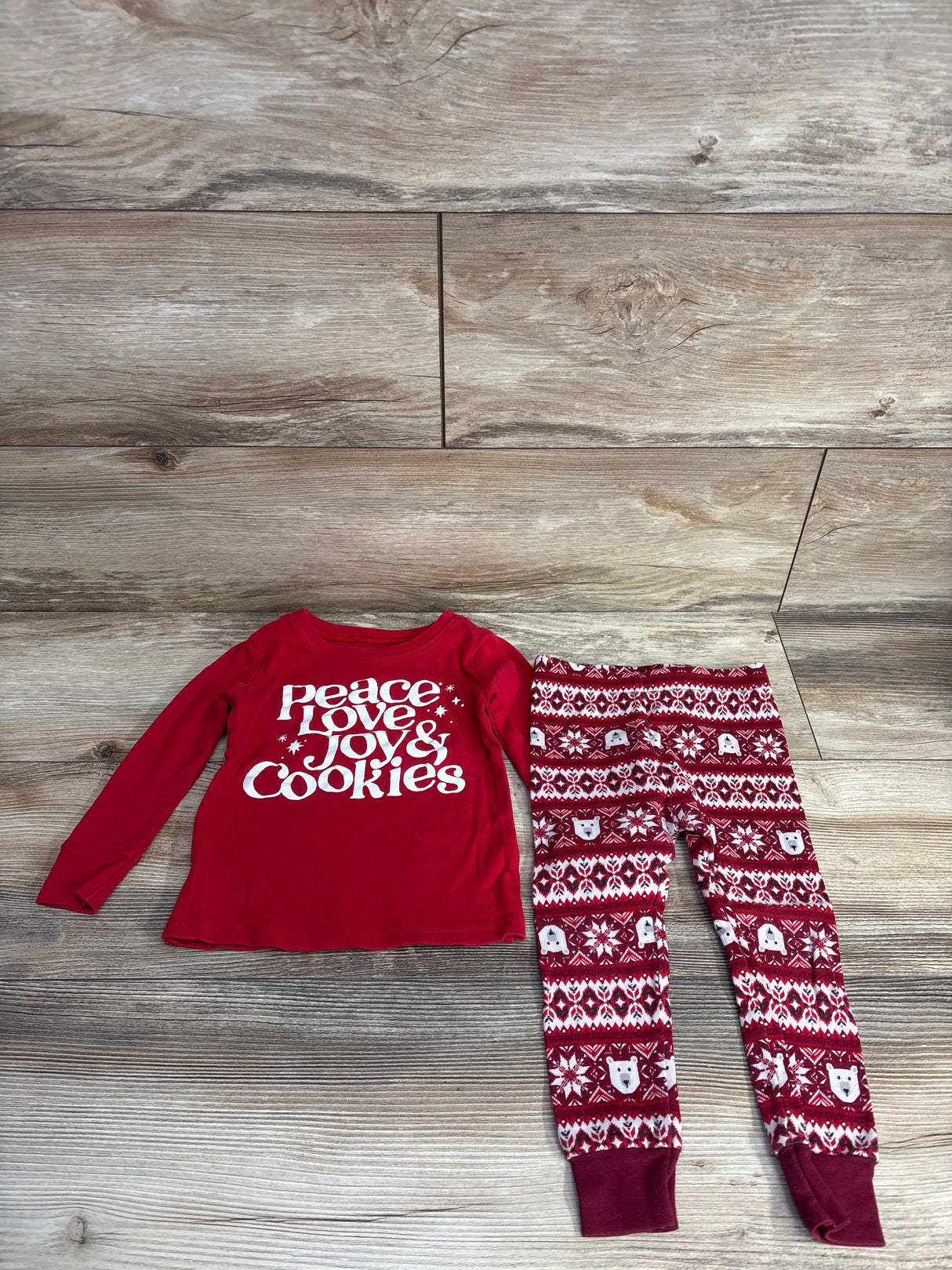 Old Navy 2pc Peace Love Joy & Cookies Pajama Set Red 2T