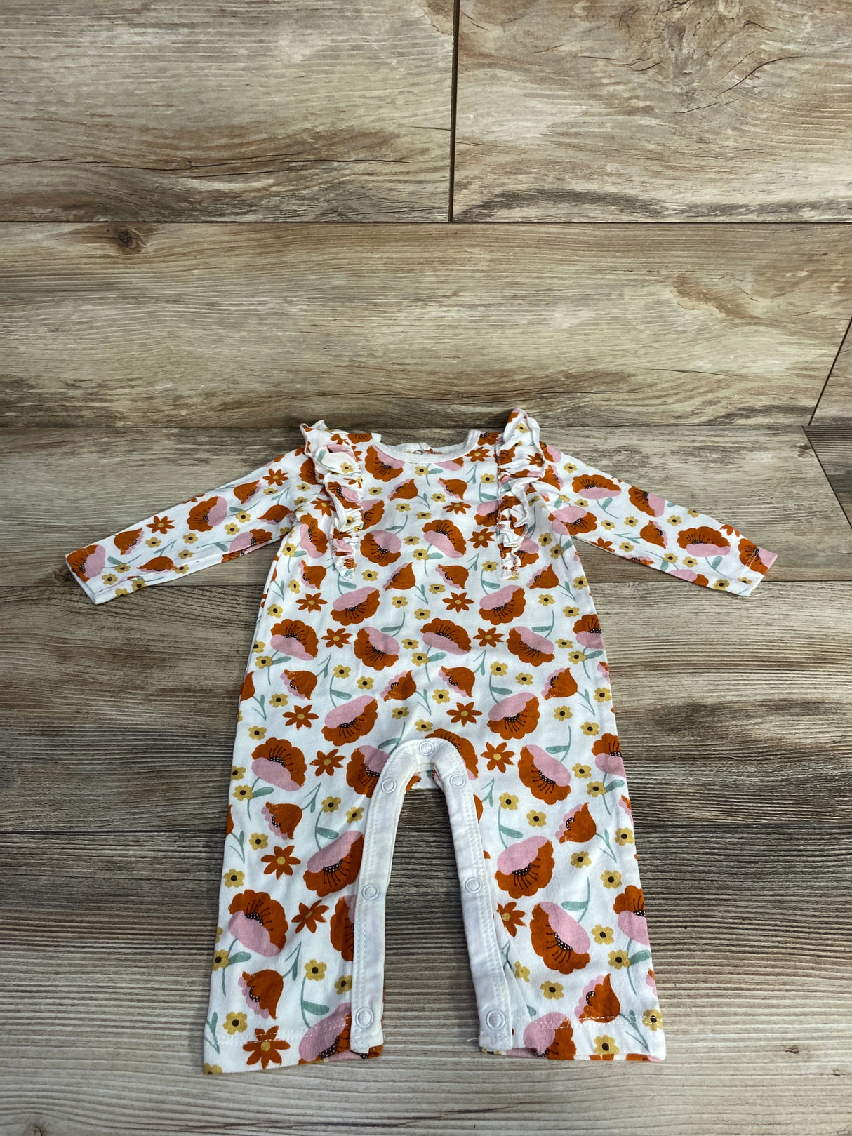 Chick Pea Floral Ruffled Coverall White sz 0-3m