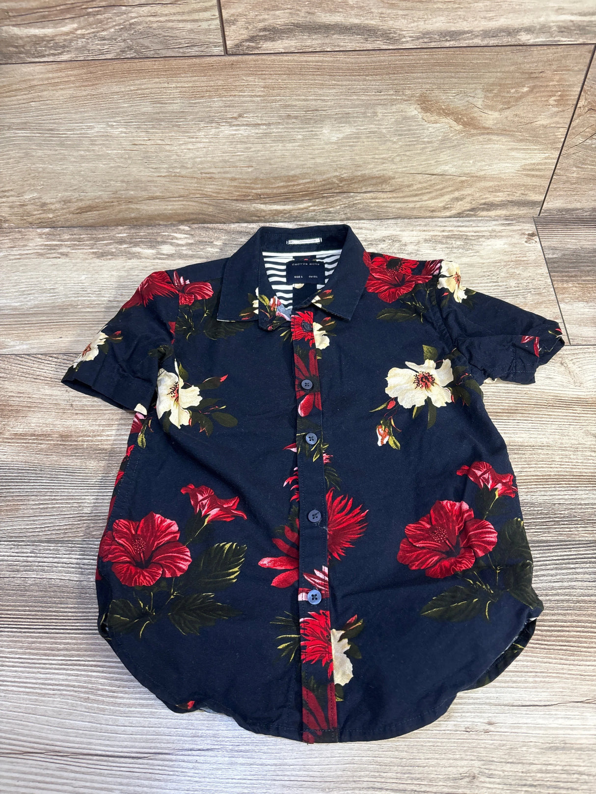 Cactus Boys Floral Button-Up Shirt Navy sz 4T