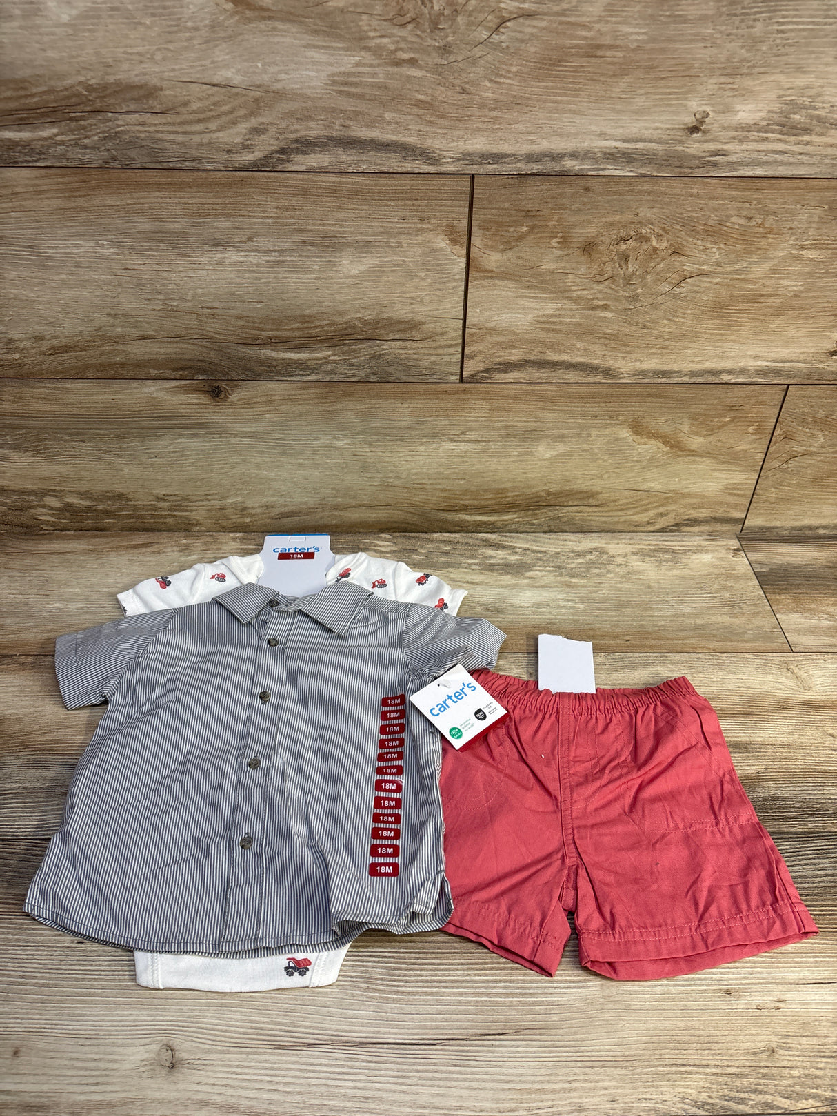 NEW Carter's 3pc Striped Button Up Shirt Set White sz 18m
