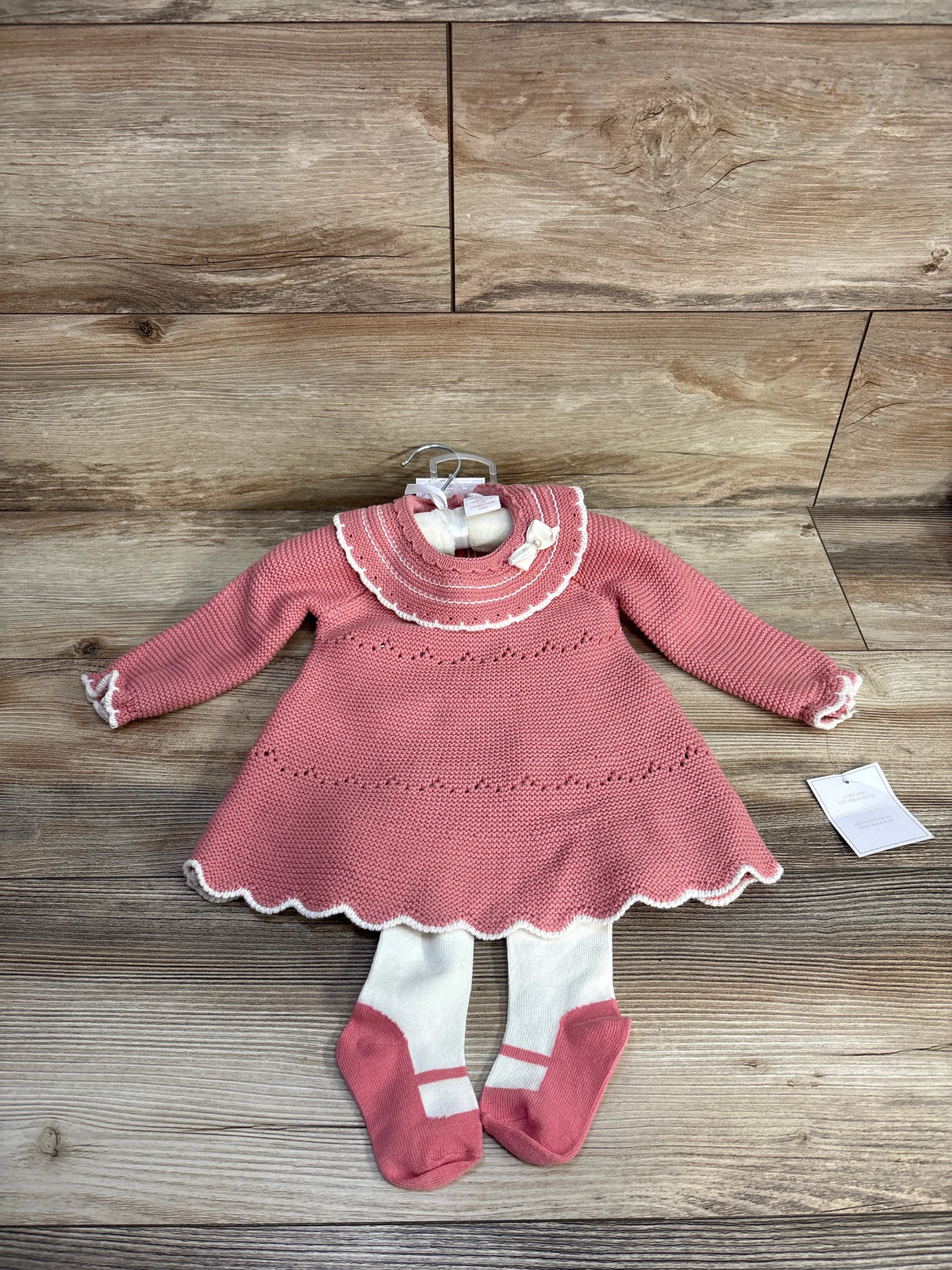 NEW Shabby Chic 3pc Chunky Knit Dress & Tights Set Pink sz 3-6m