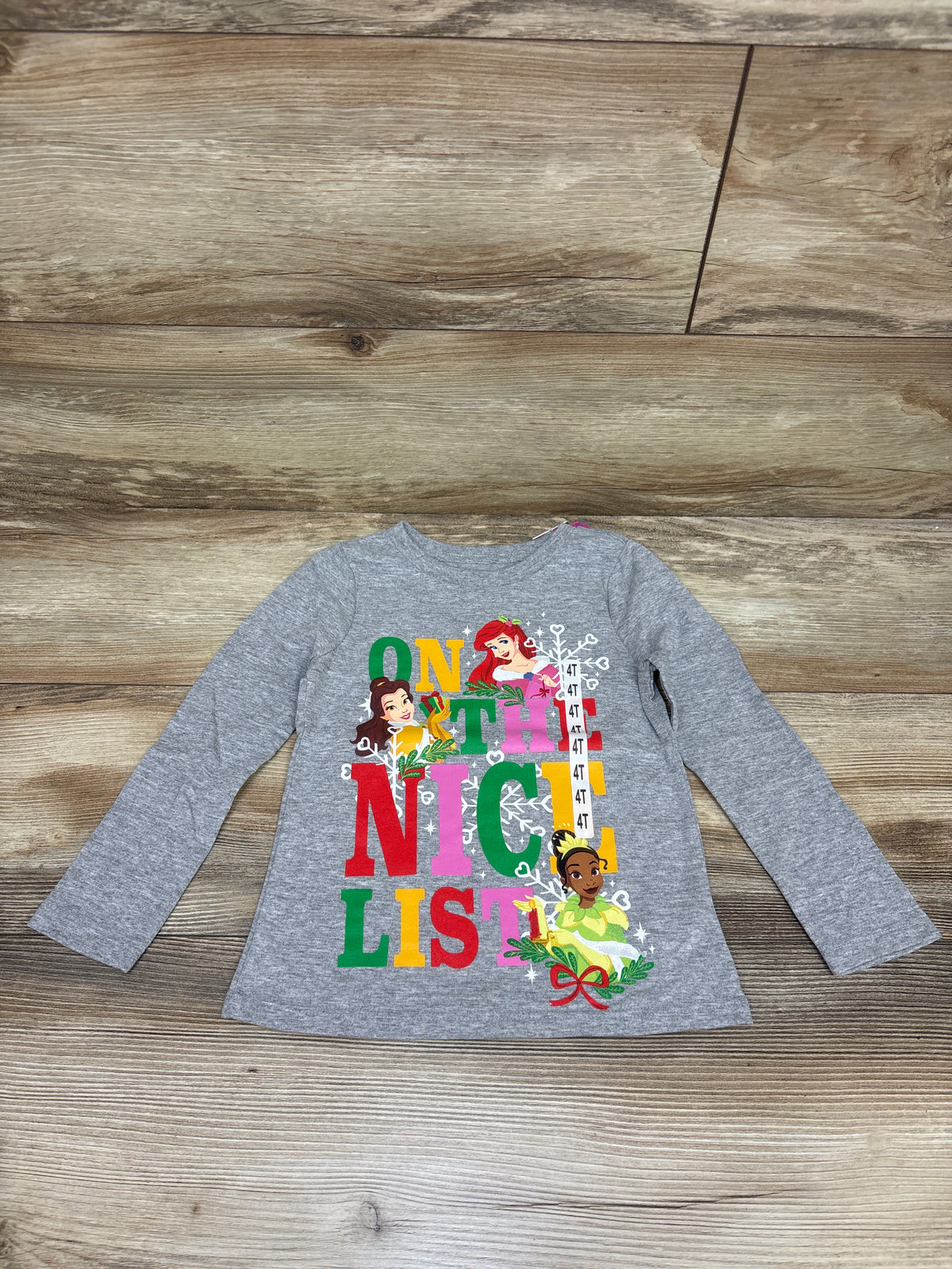 NEW Disney Princess Long Sleeve 'On The Nice List' Shirt Grey sz 4T