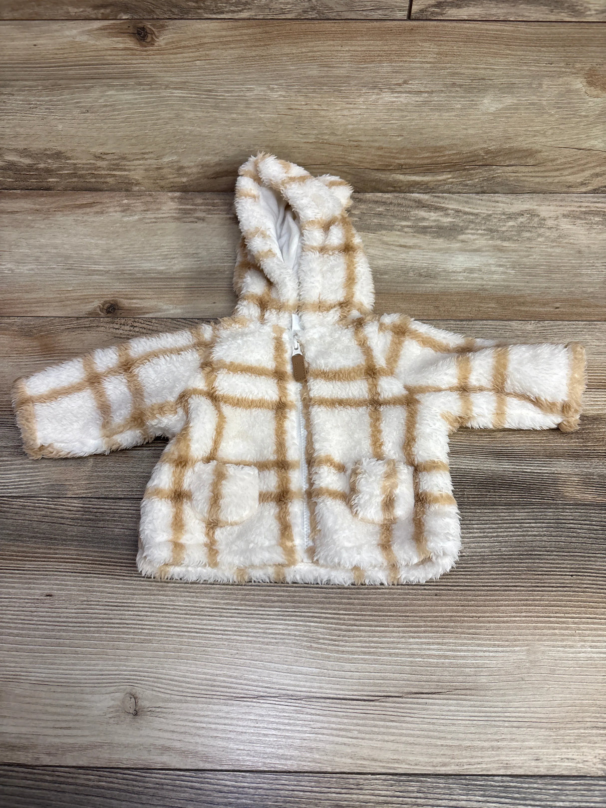 Carter's Plaid Full Zip Plush Jacket Cream sz Newborn