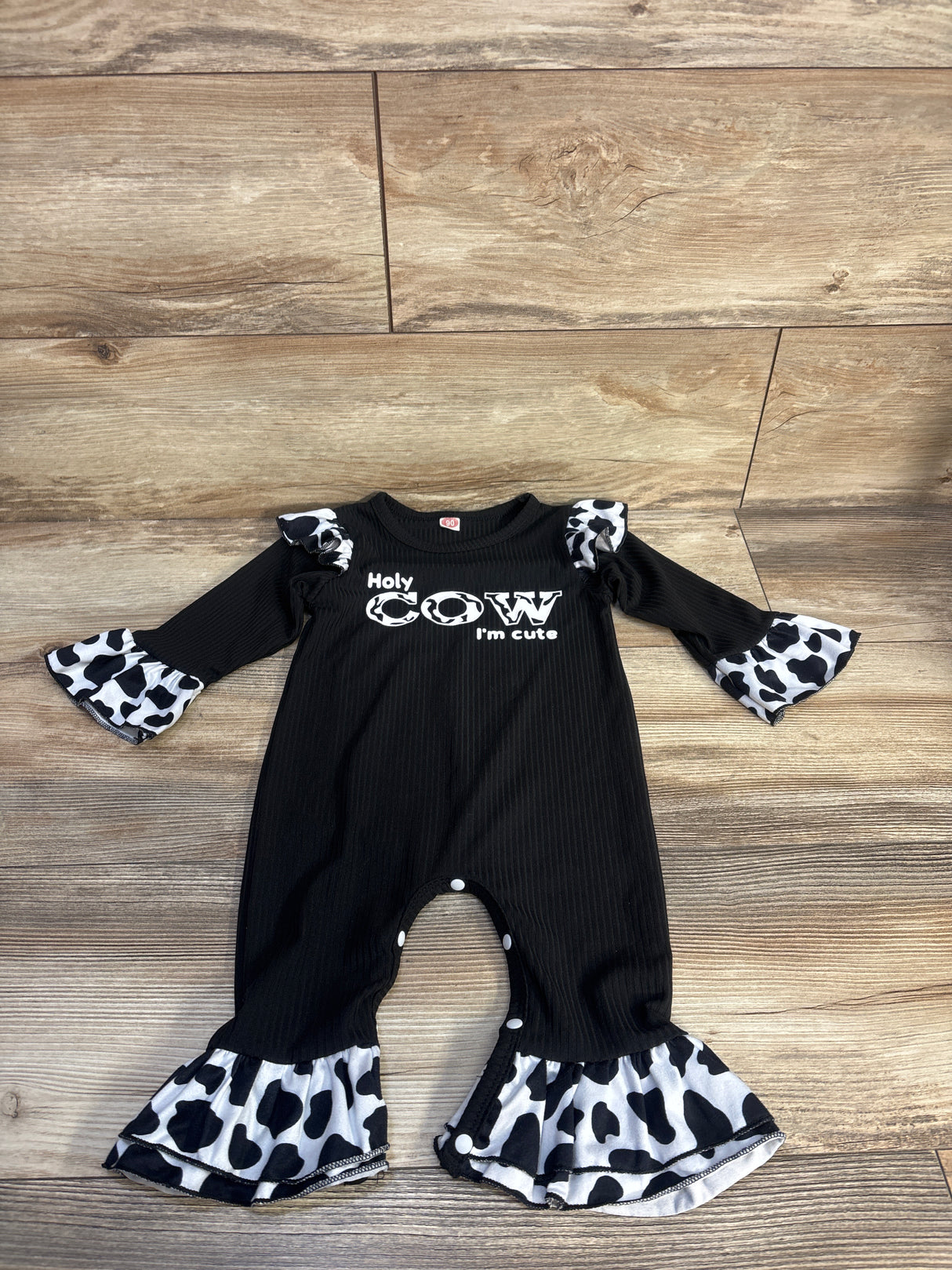Lil' Miss Miley's Boutique Holy Cow I'm Cute Ribbed Coverall Black sz 12m
