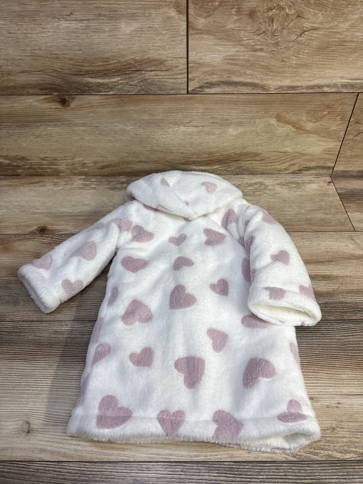 NEW Blankets & Beyond Plush Heart Print Bath Robe White sz 12m+