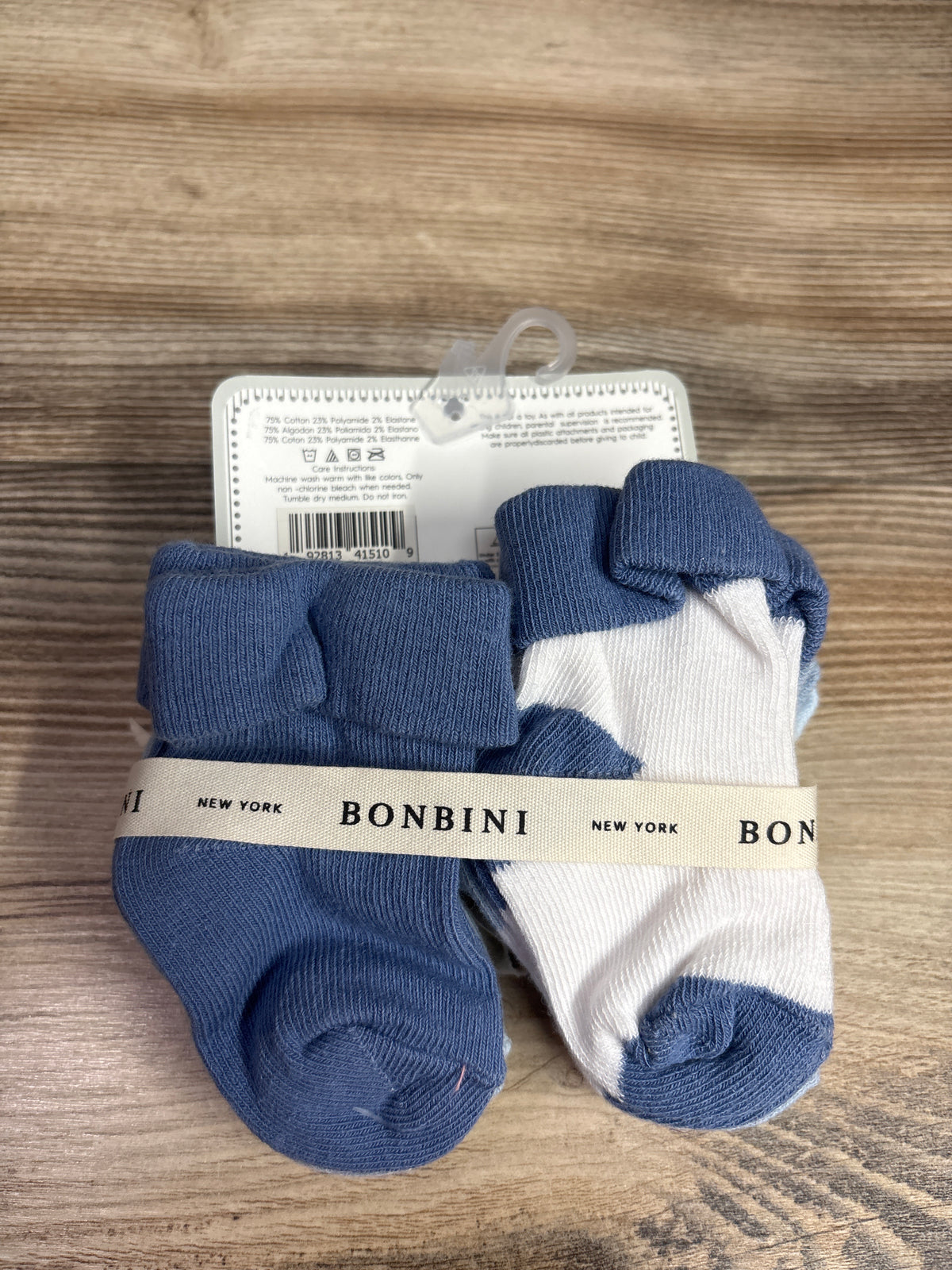 NEW Bonbini 6pk Organic Cuff Socks Blue sz 0-6m