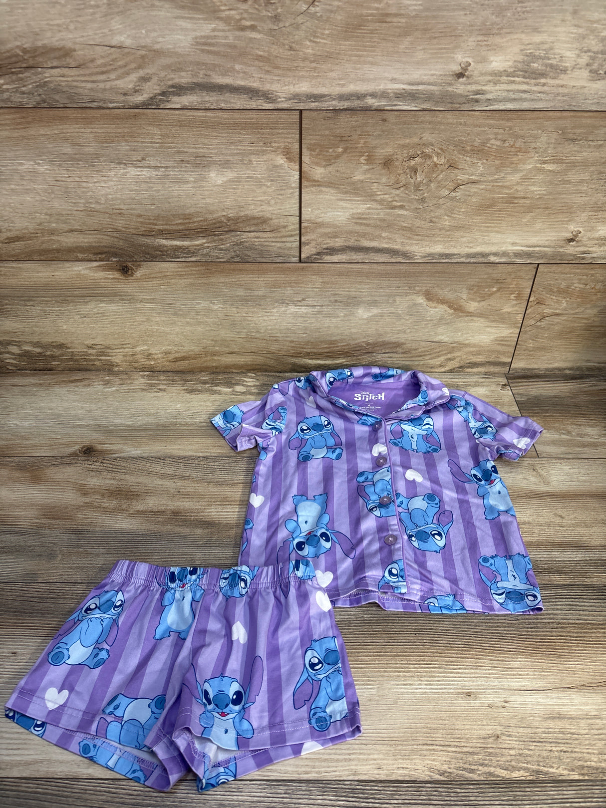Disney Stitch 2pc Coat Style Pajama Set Purple sz 4T