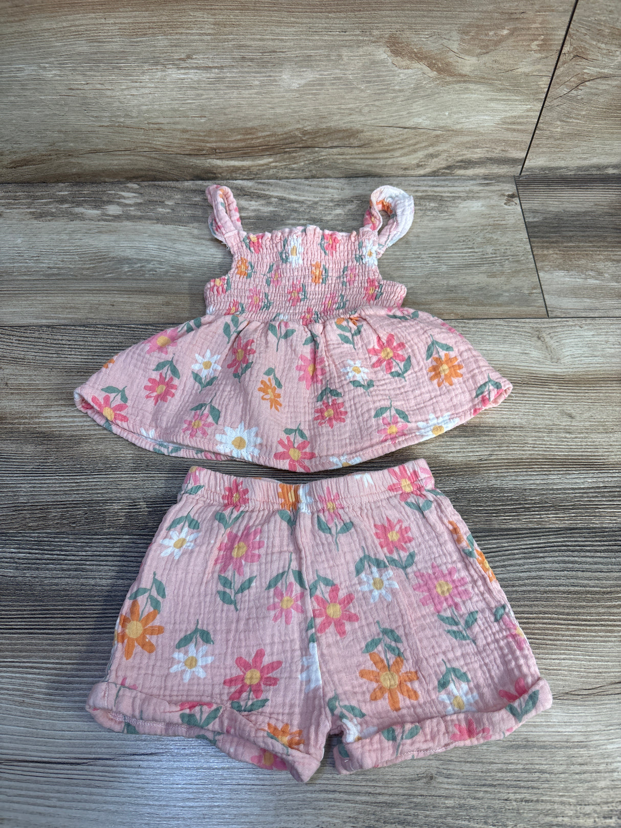 Just Lizzy 2pc Gauze Peplum Top & Shorts Set Pink sz 12m