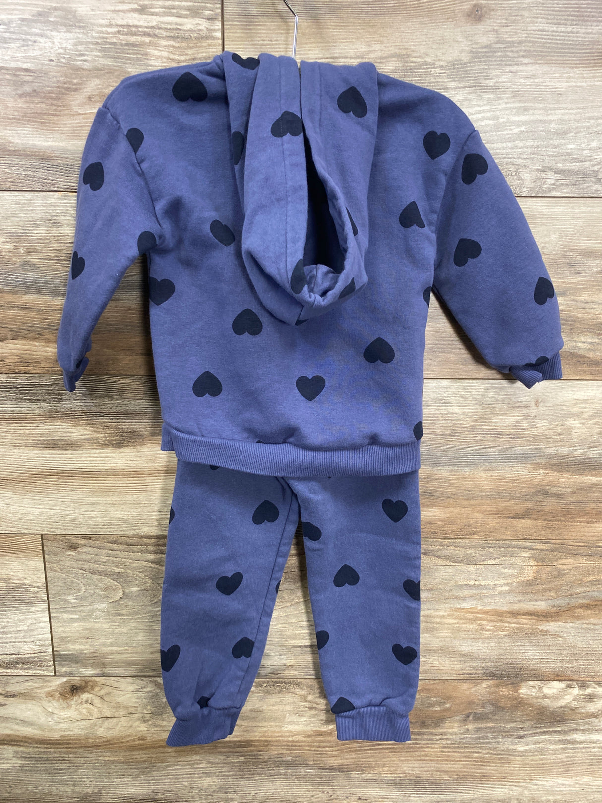 H&M 2pc Heart Print Zip-Up Sweatshirt & Joggers Set Blue sz 3/4T