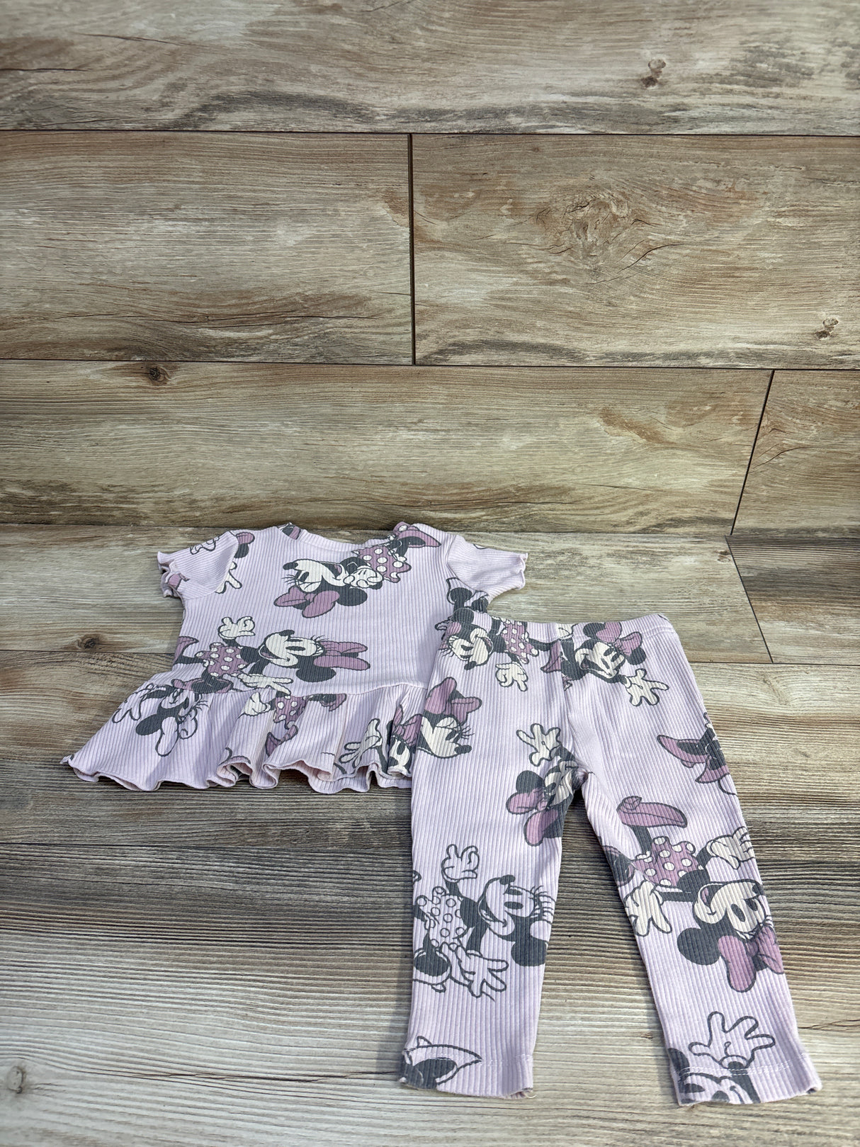 Disney Baby 2pc Minnie Mouse Ribbed Peplum Top & Pants Set Lilac sz 12m
