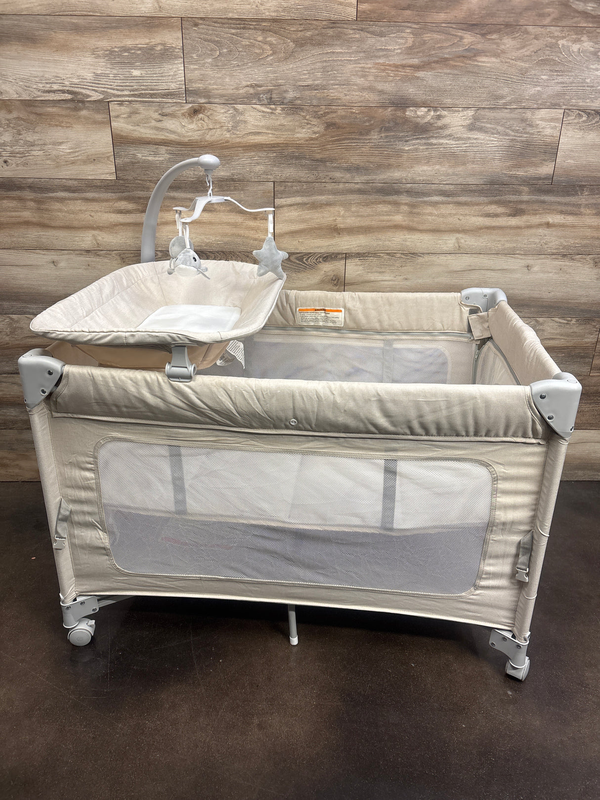 TinyGlow 3-in-1 Pack & Play/Baby Bassinet/Bedside Sleeper Beige
