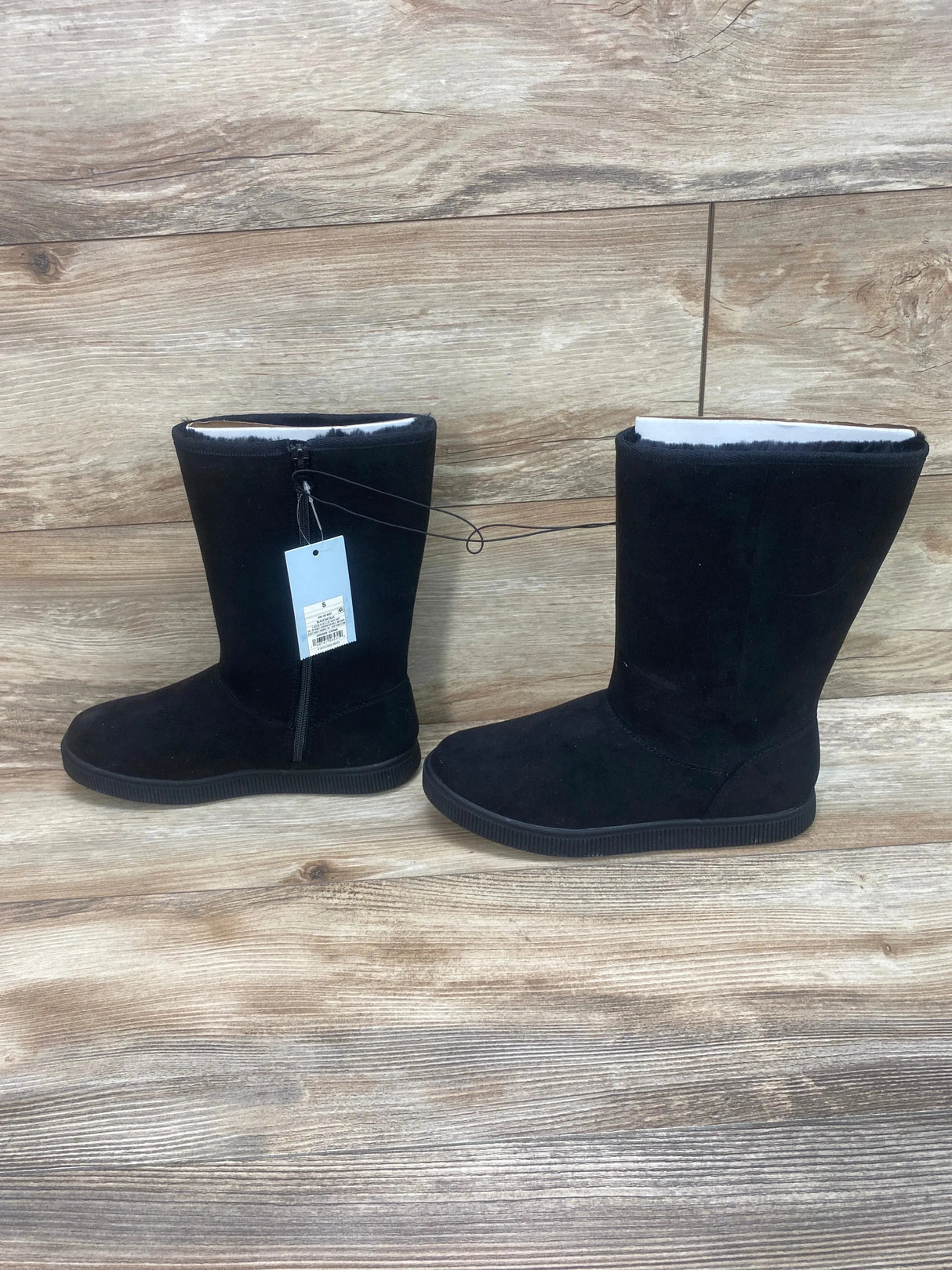 NEW Cat & Jack Natalia Tall Shearling Style Boots Black Sz 5Y - Me n Mommy To Be