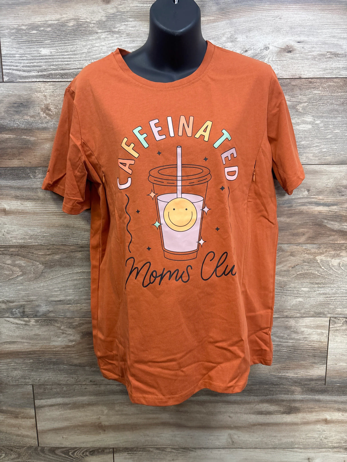 NWOT Caffeinated Moms Club Nursing Shirt Orange sz Large