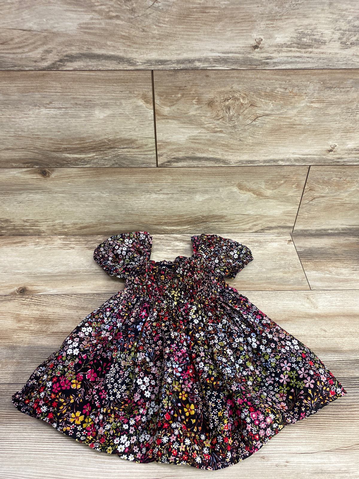 Baby Gap Smocked Puff Sleeve Dress Black sz 18-24m