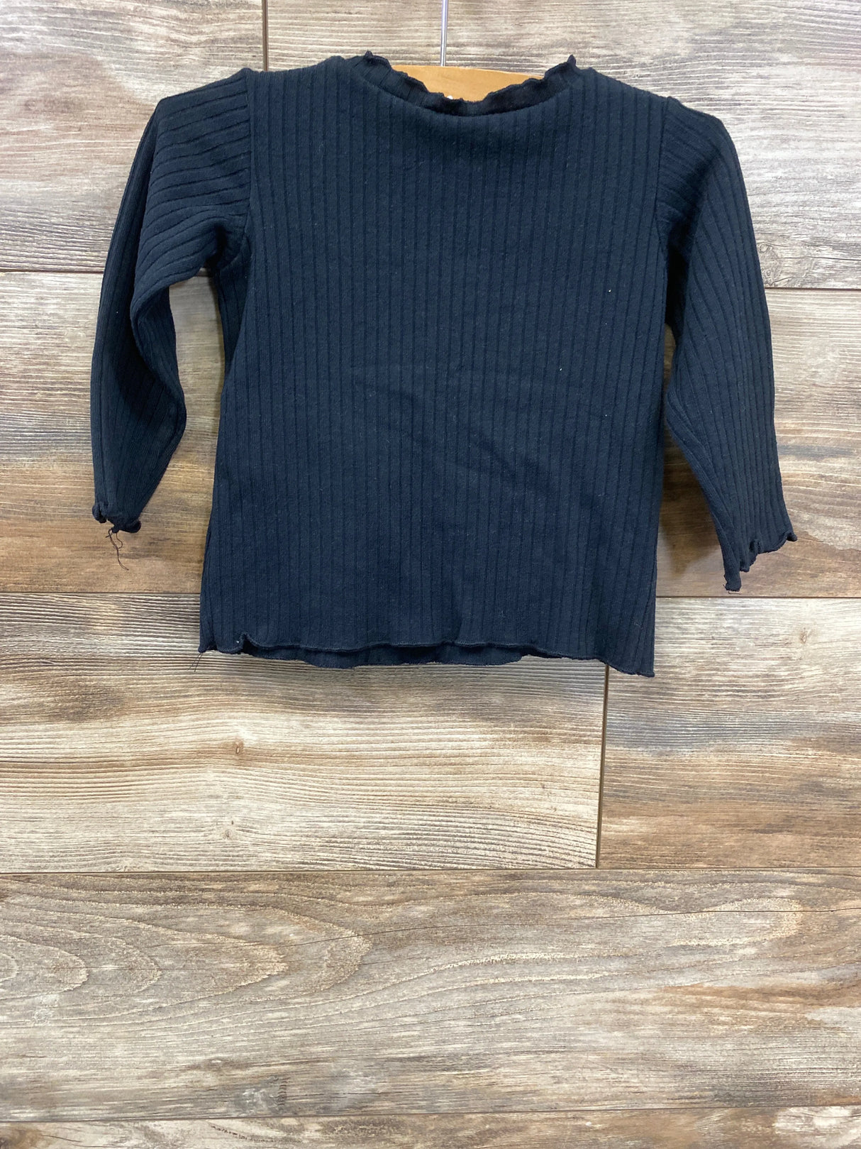 Zara Ribbed Lettuce Trim Shirt Black sz 12-18m